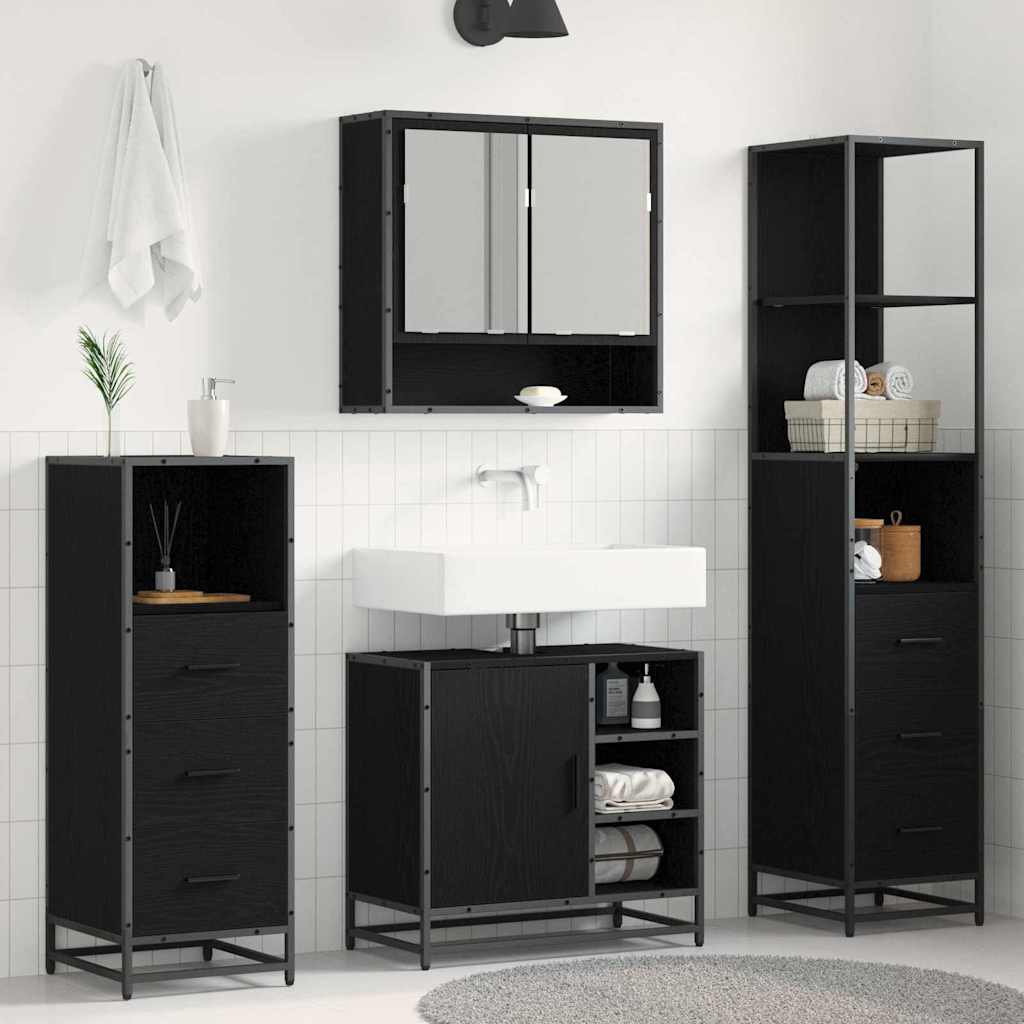 Bathroom Furniture Set 4 pcs Engineered Wood Black oak