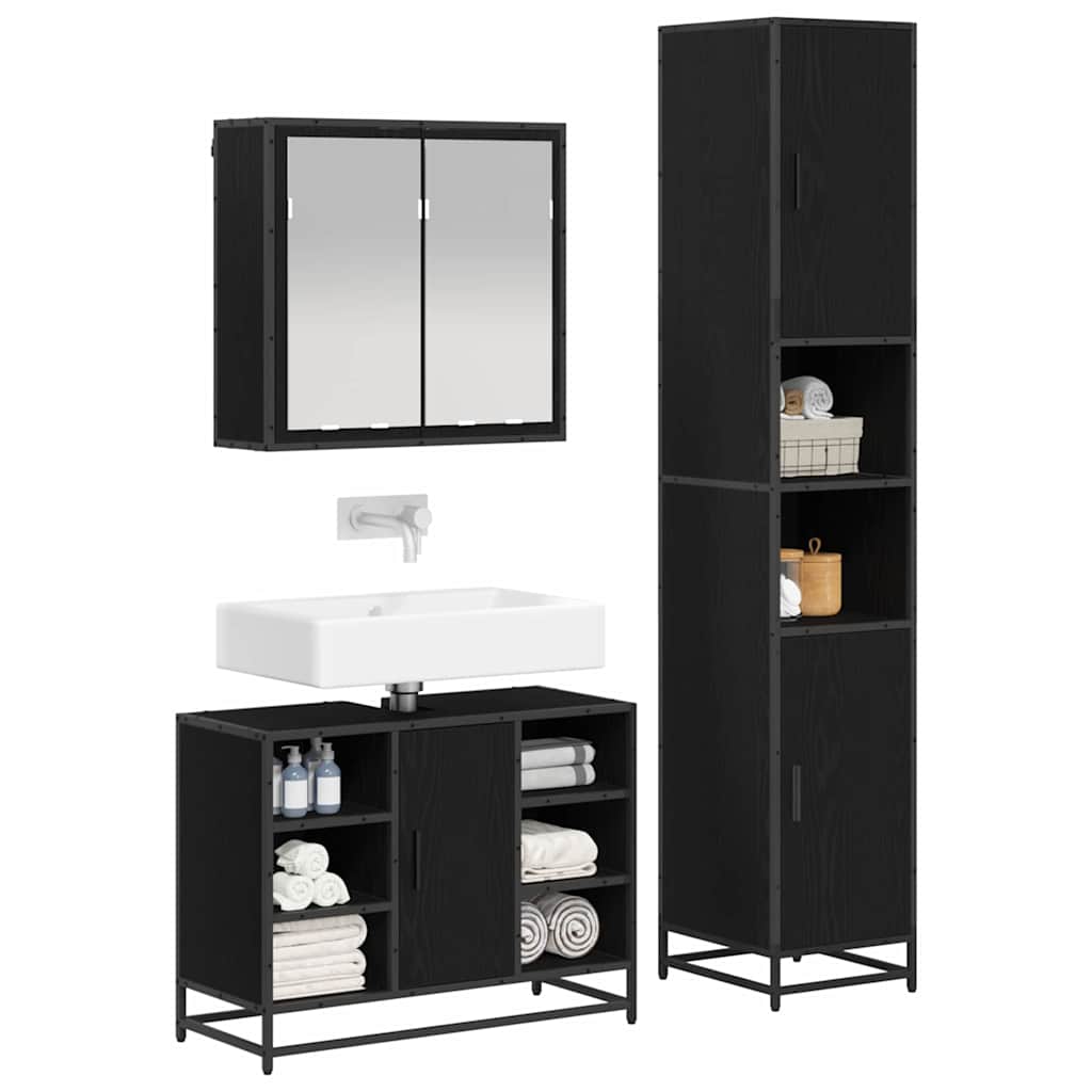 Bathroom Furniture Set 3 pcs 80 x 33 x 60 cm Black oak