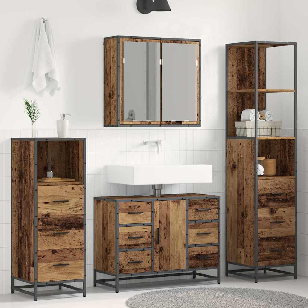 Bathroom Furniture Set 4 pcs Engineered Wood Old wood