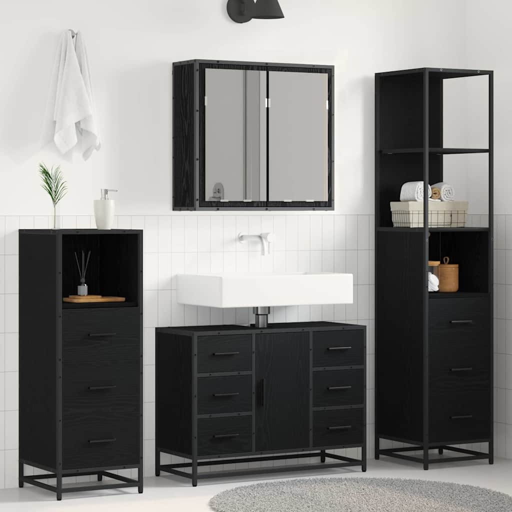 Bathroom Furniture Set 4 pcs Engineered Wood Black oak