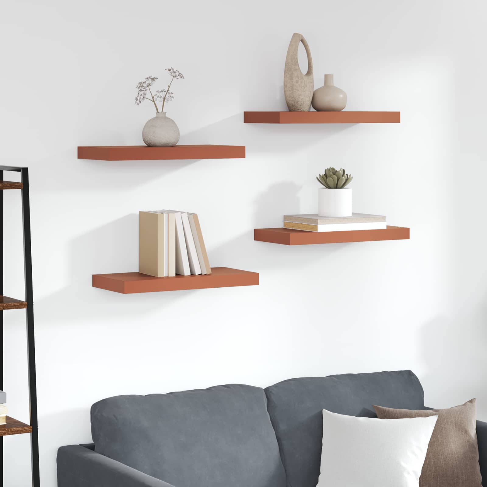 vidaXL Wall Shelf 4 pcs Red 50 x 23.5 x 3.8 cm Engineered Wood 1