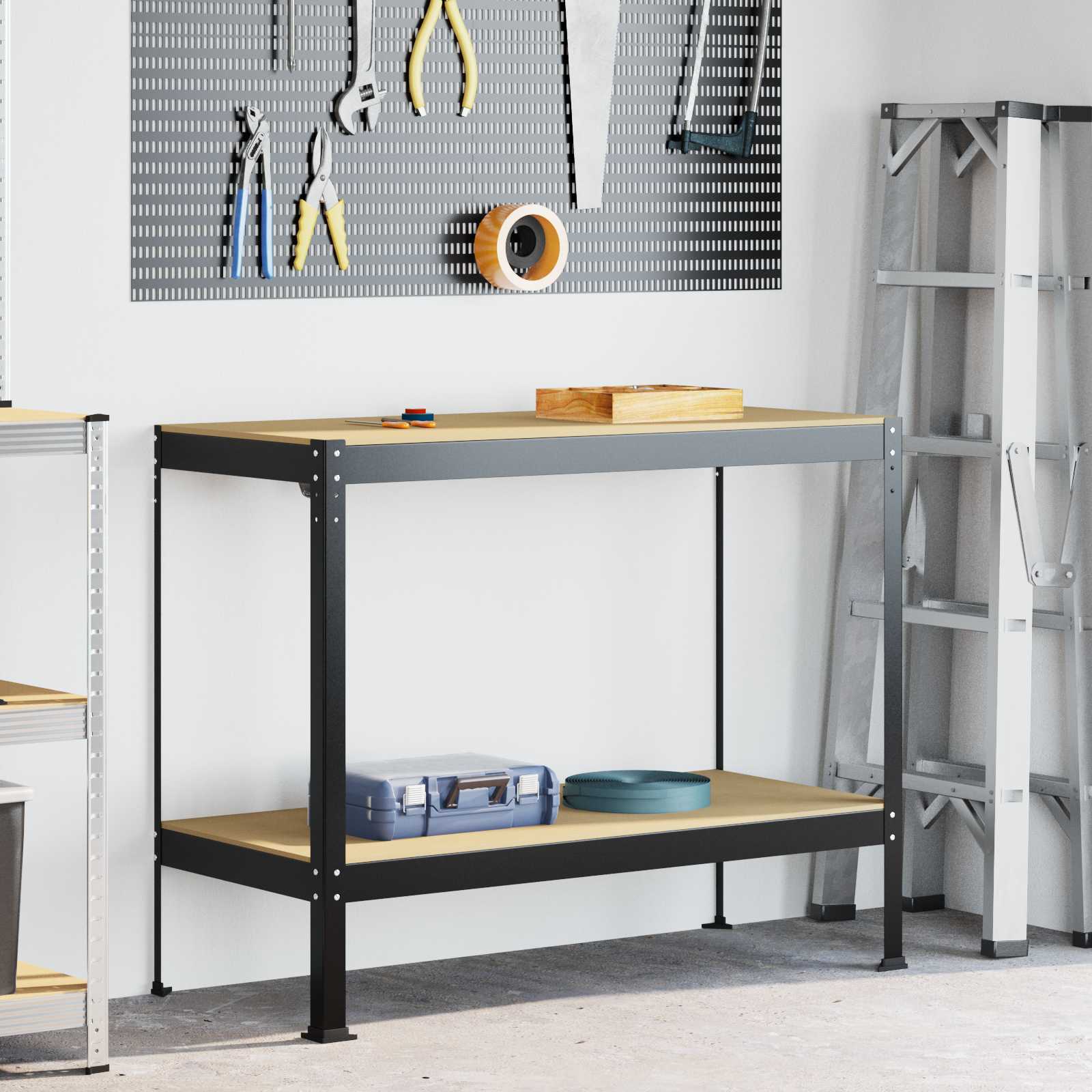 vidaXL Workbench Black 115 x 55 x 91 cm Engineered Wood and Metal 1