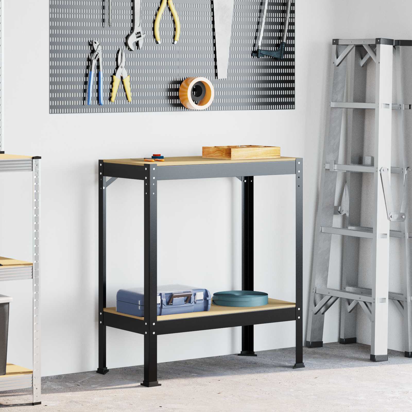 vidaXL Workbench Black 81 x 41 x 91 cm Engineered Wood and Metal 1