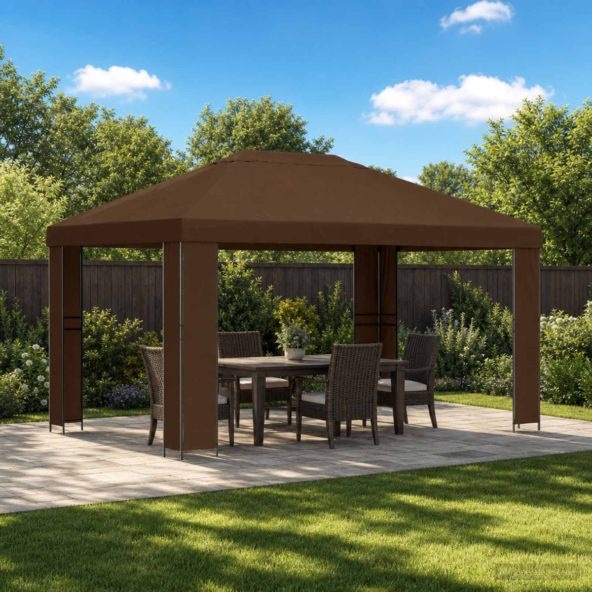 Gazebo 4 x 3 m Polyester and Steel 190 gsm without Sidewall Brown