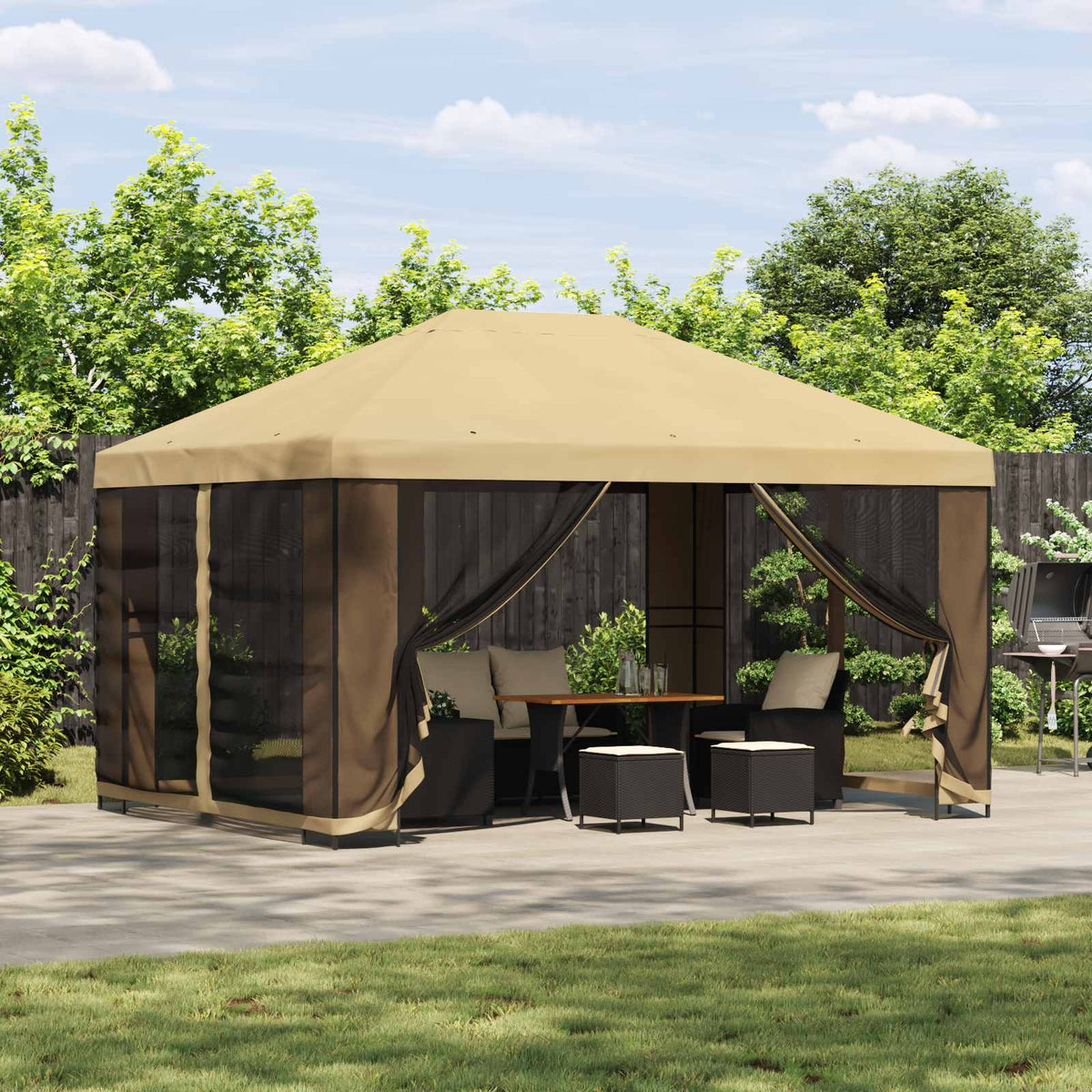 Garden Gazebo with Sidewalls 4 x 3 m Polyester and Steel with 4 Sidewalls Cream