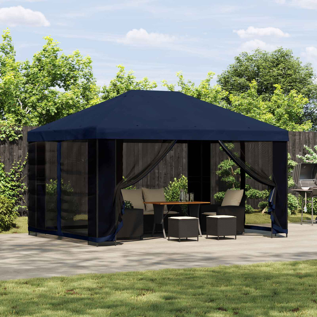 Garden Gazebo with Sidewalls 4 x 3 m Polyester and Steel with 4 Sidewalls Blue