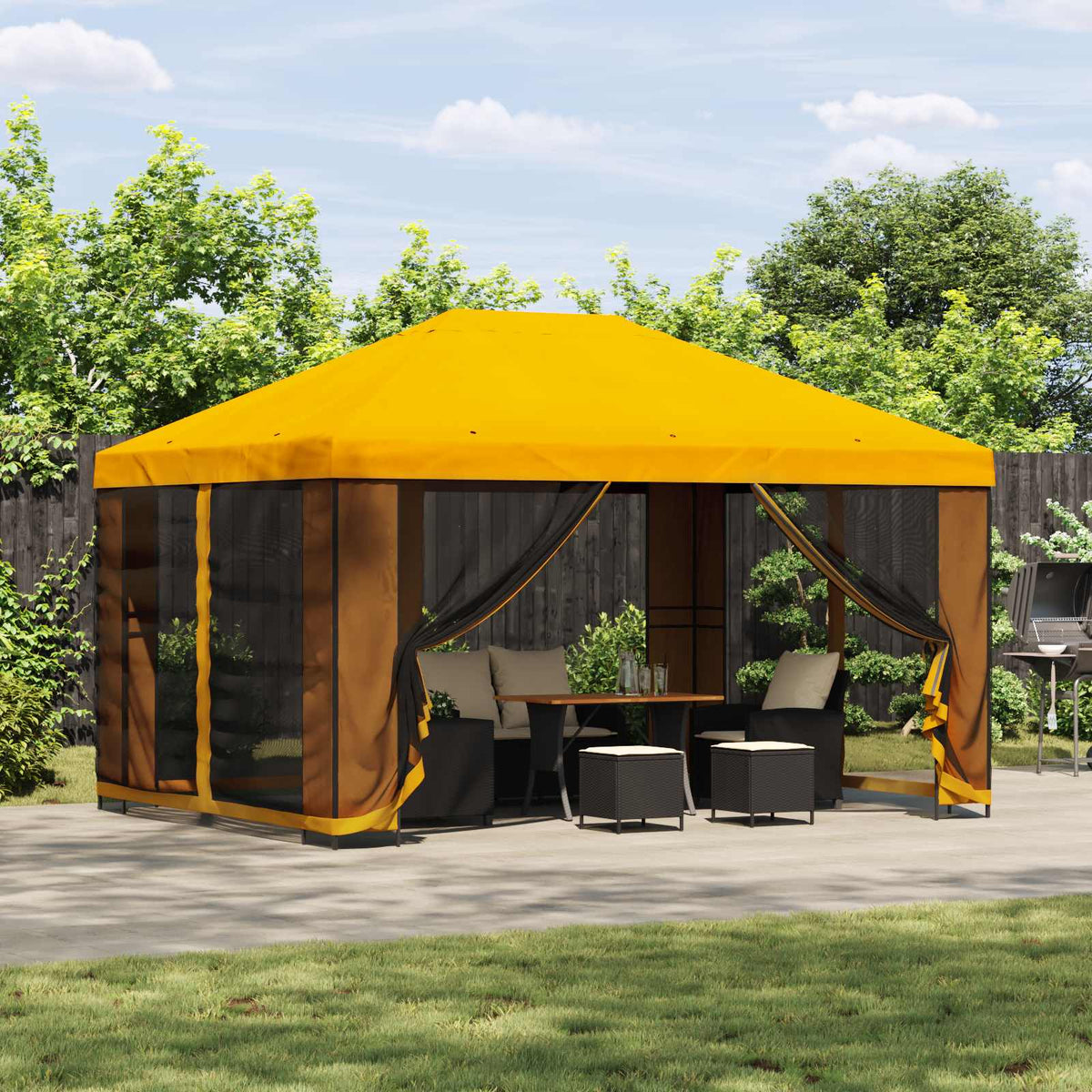 Garden Gazebo with Sidewalls 4 x 3 m Polyester and Steel with 4 Sidewalls Yellow