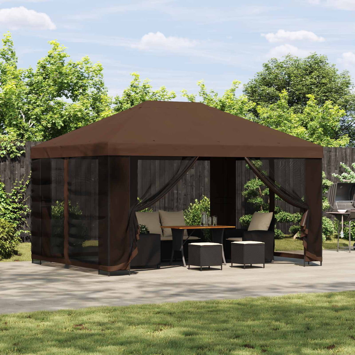 Garden Gazebo with Sidewalls 4 x 3 m Polyester and Steel with 4 Sidewalls Brown