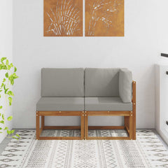 Outdoor Middle and Corner Sofa 2 Piece Natural and light grey 1x middle +1x corner