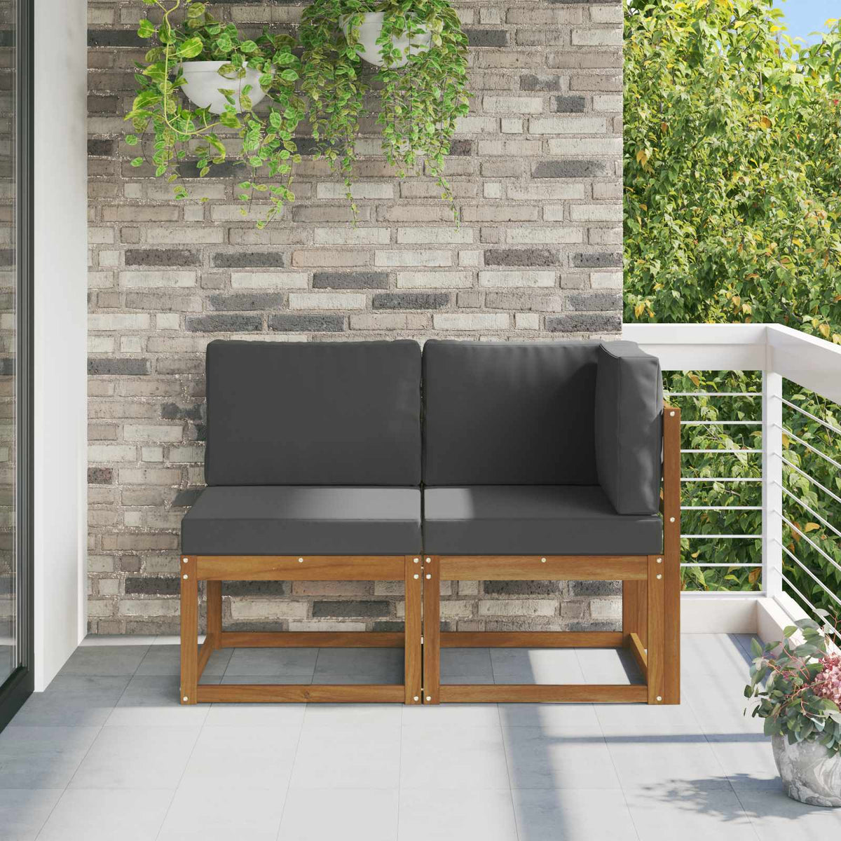 Outdoor Middle and Corner Sofa 2 Piece Natural and anthracite 1x middle +1x corner
