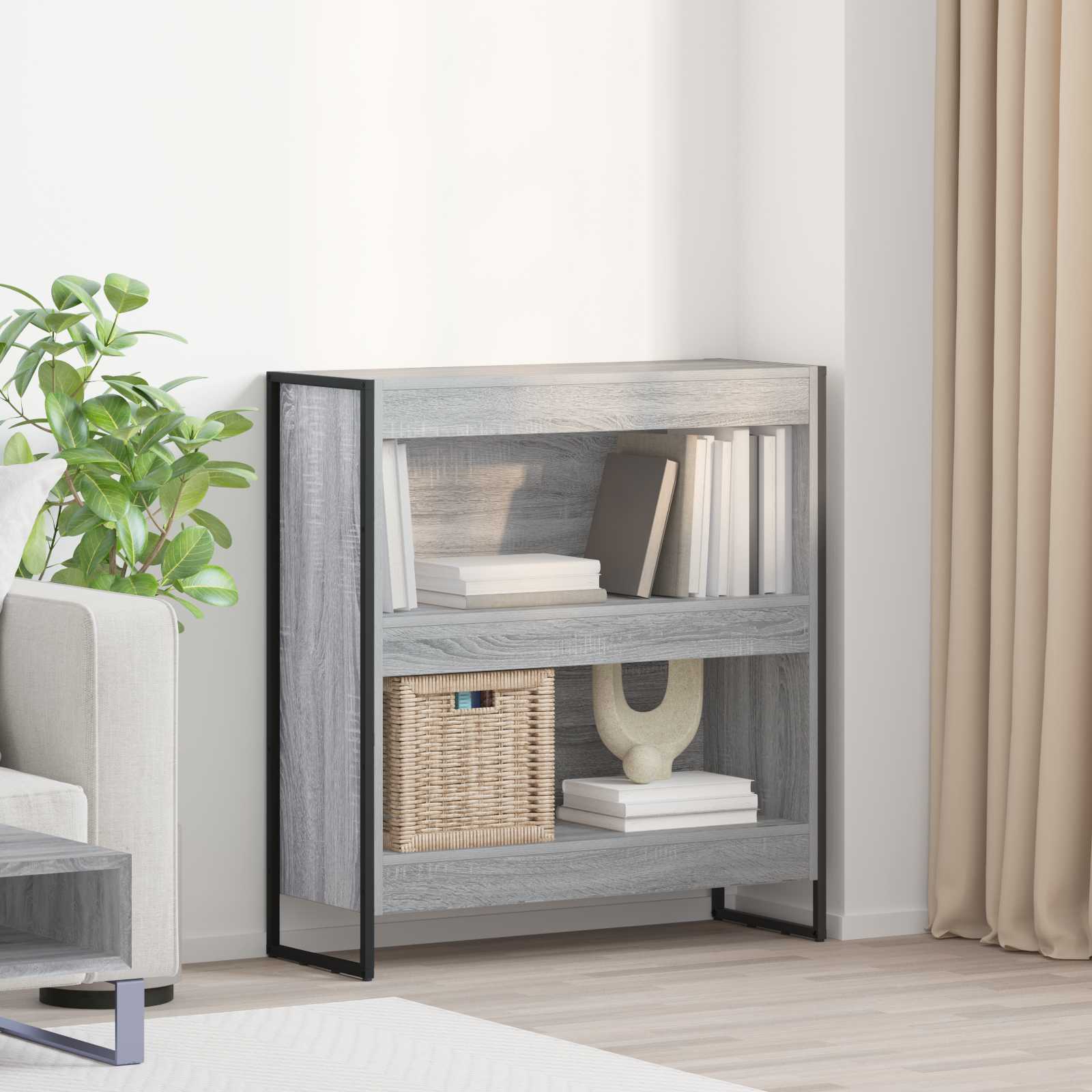 vidaXL Book Cabinet 80 x 30 x 86.5 cm Engineered Wood Grey Sonoma 1