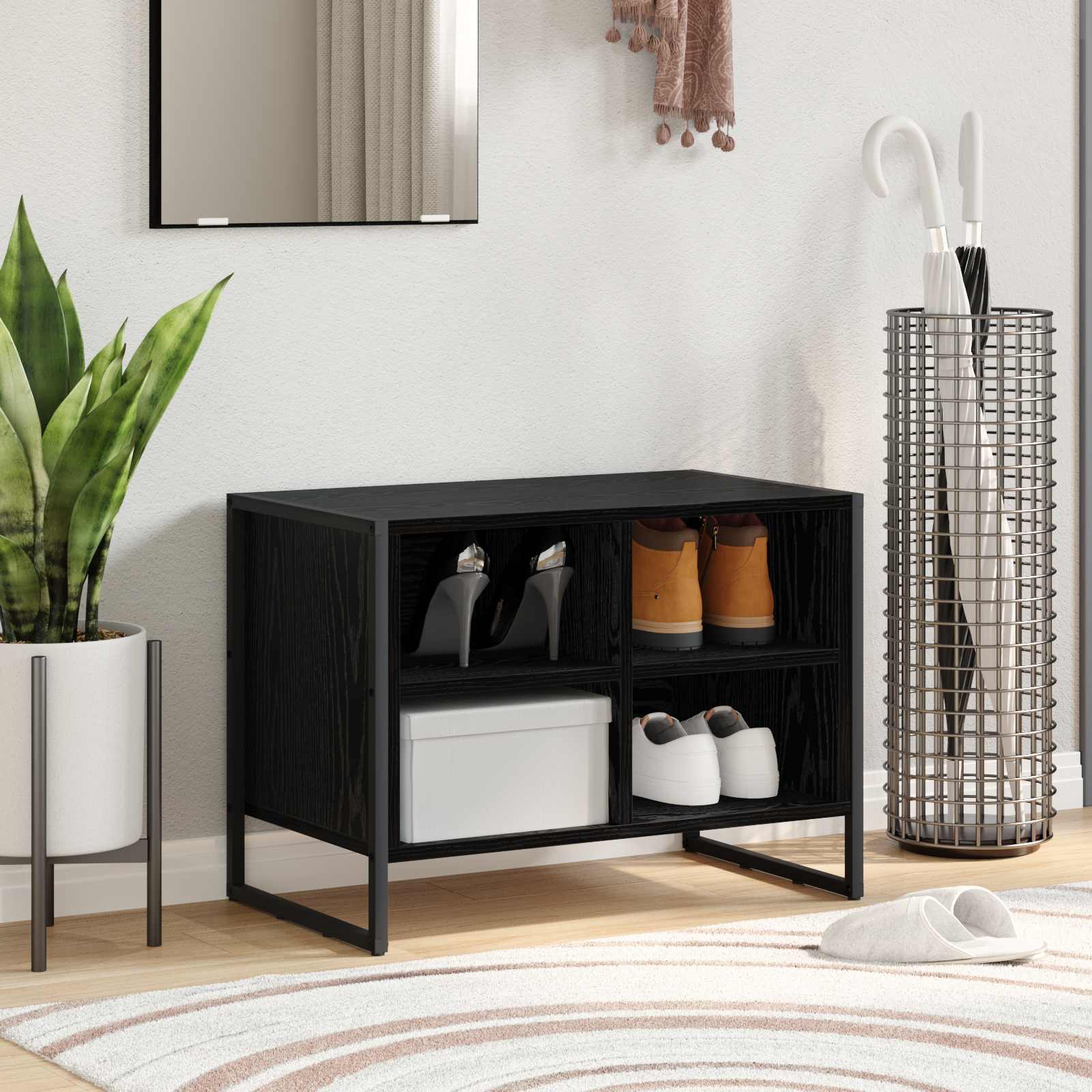 vidaXL Shoe Cabinet 60 x 35 x 44 cm Engineered Wood Black Oak 1