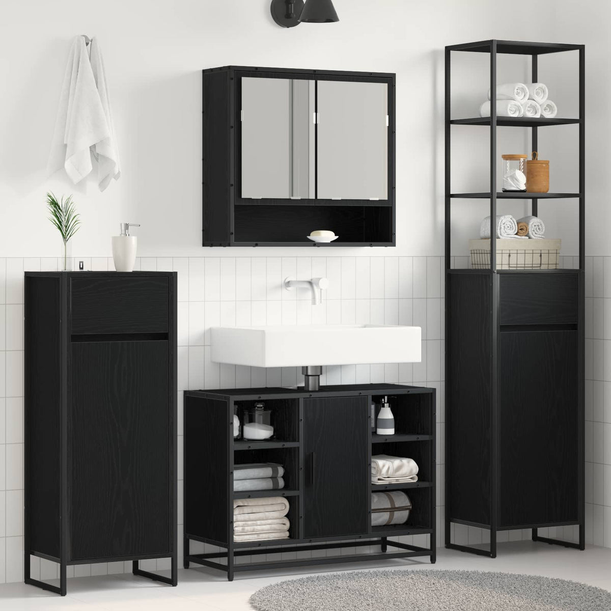 Bathroom Cabinet 40 x 30 x 180 cm Engineered Wood Black oak