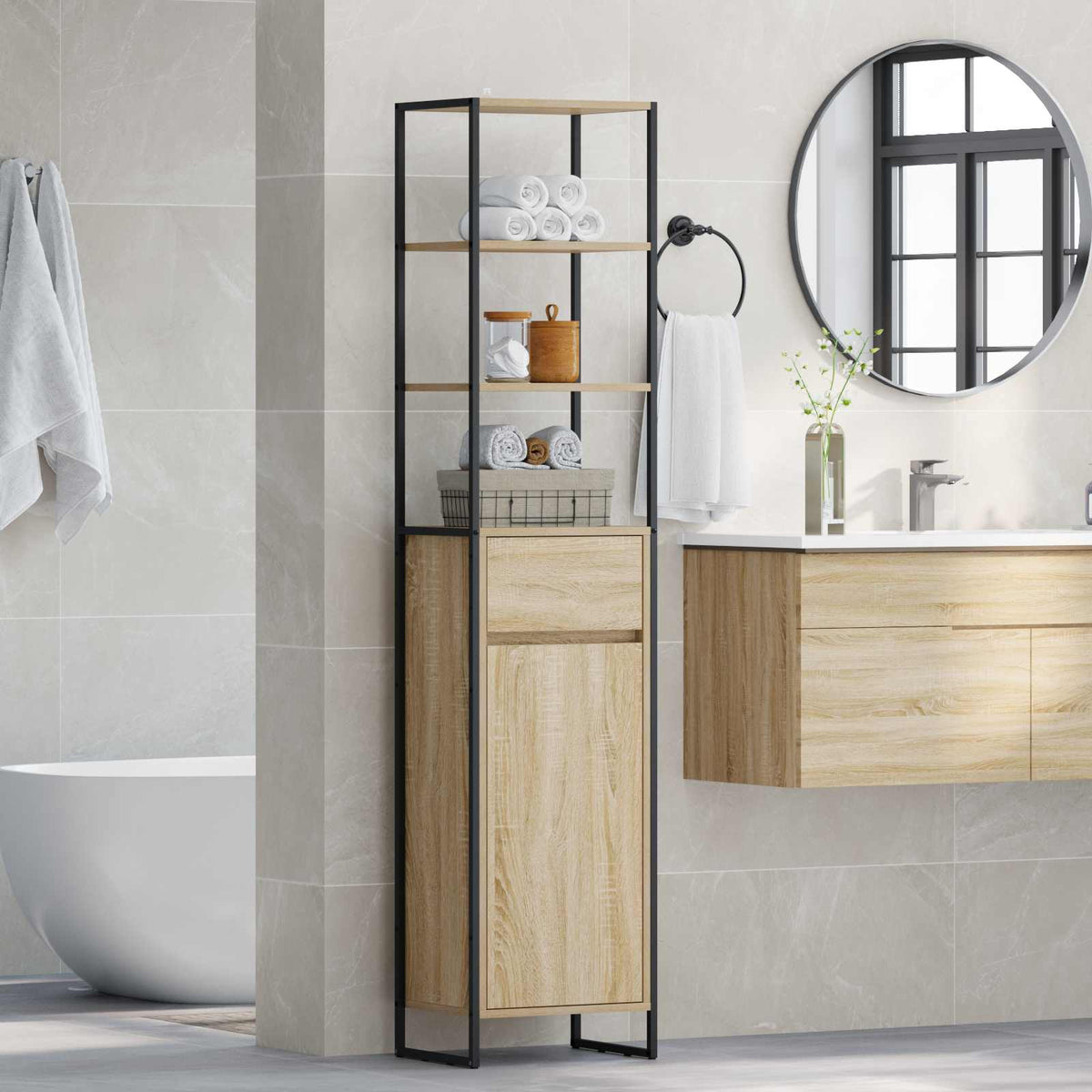 Bathroom Cabinet 40 x 30 x 180 cm Engineered Wood Sonoma oak