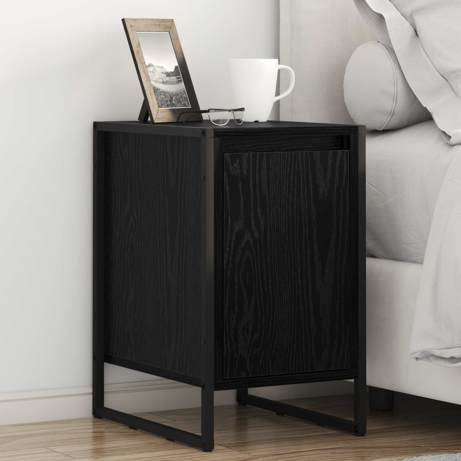 vidaXL Bedside Table Black Oak 39.5 x 30 x 50 cm Engineered Wood 1