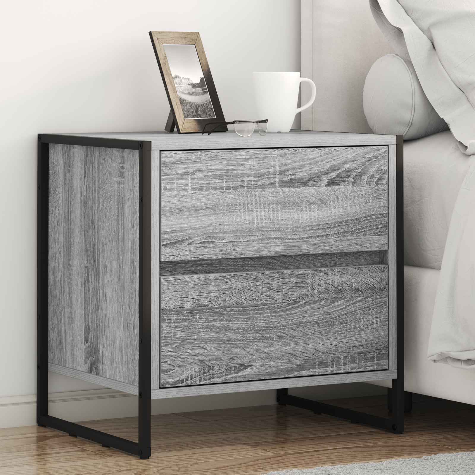 vidaXL Bedside Table Grey Sonoma 50 x 39.5 x 50 cm Engineered Wood 1