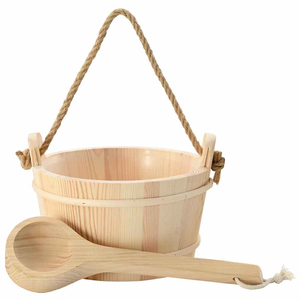 vidaXL Sauna Bucket 2 pcs Brown Solid Pine Wood and Hemp 2