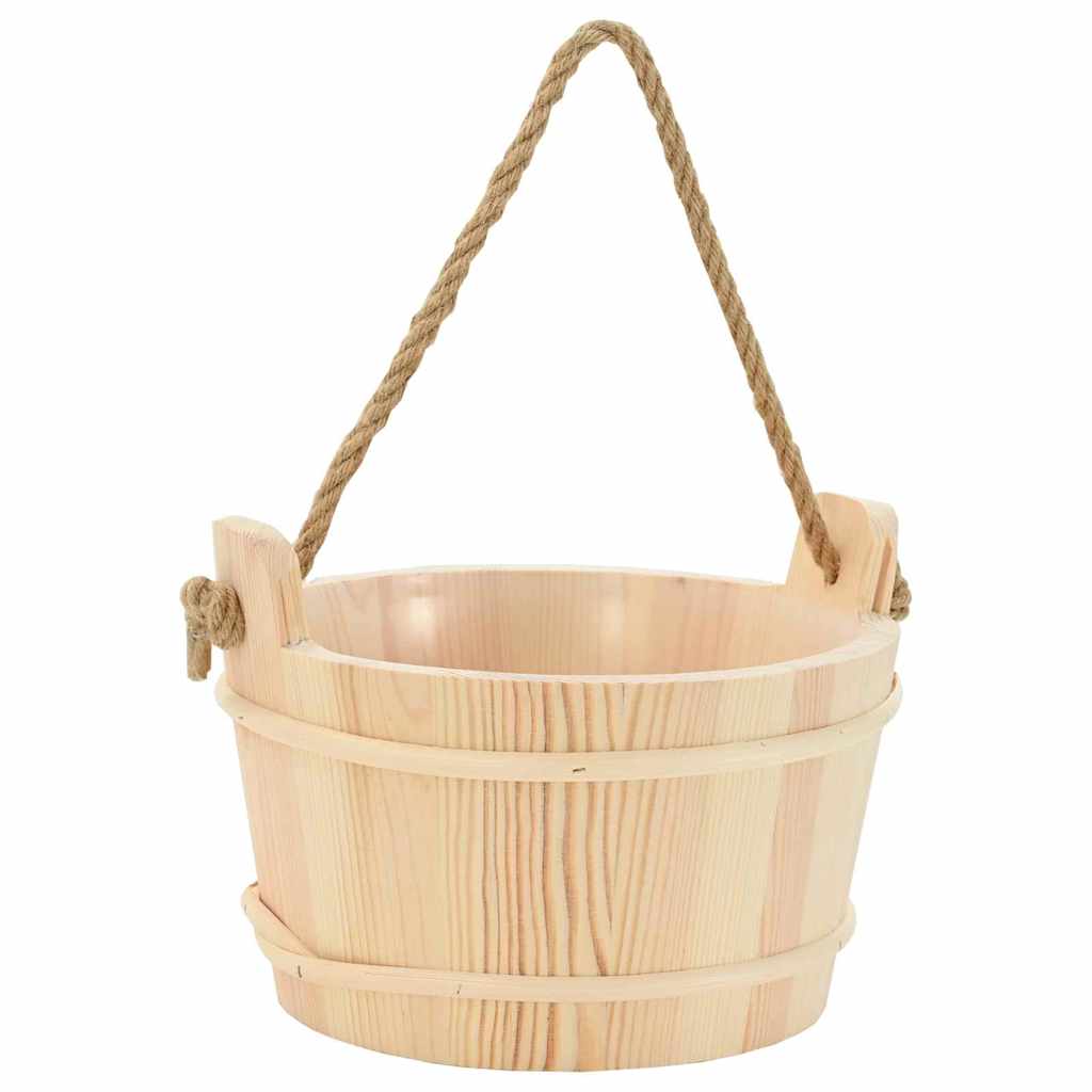 vidaXL Sauna Bucket 2 pcs Brown Solid Pine Wood and Hemp 4