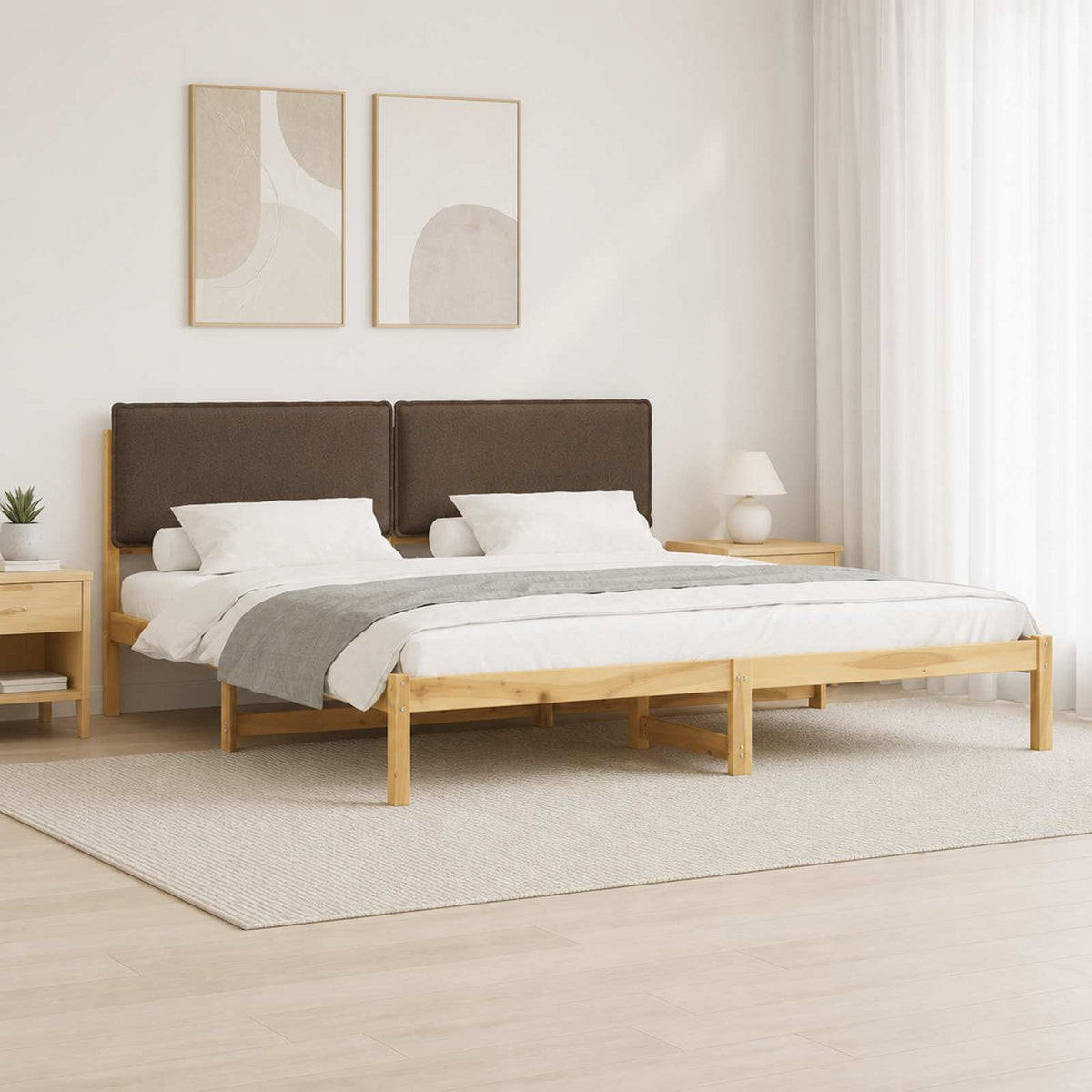 Bed Frame with Upholstered Headboard Length 200 cm Whitewash and Taupe 180 cm