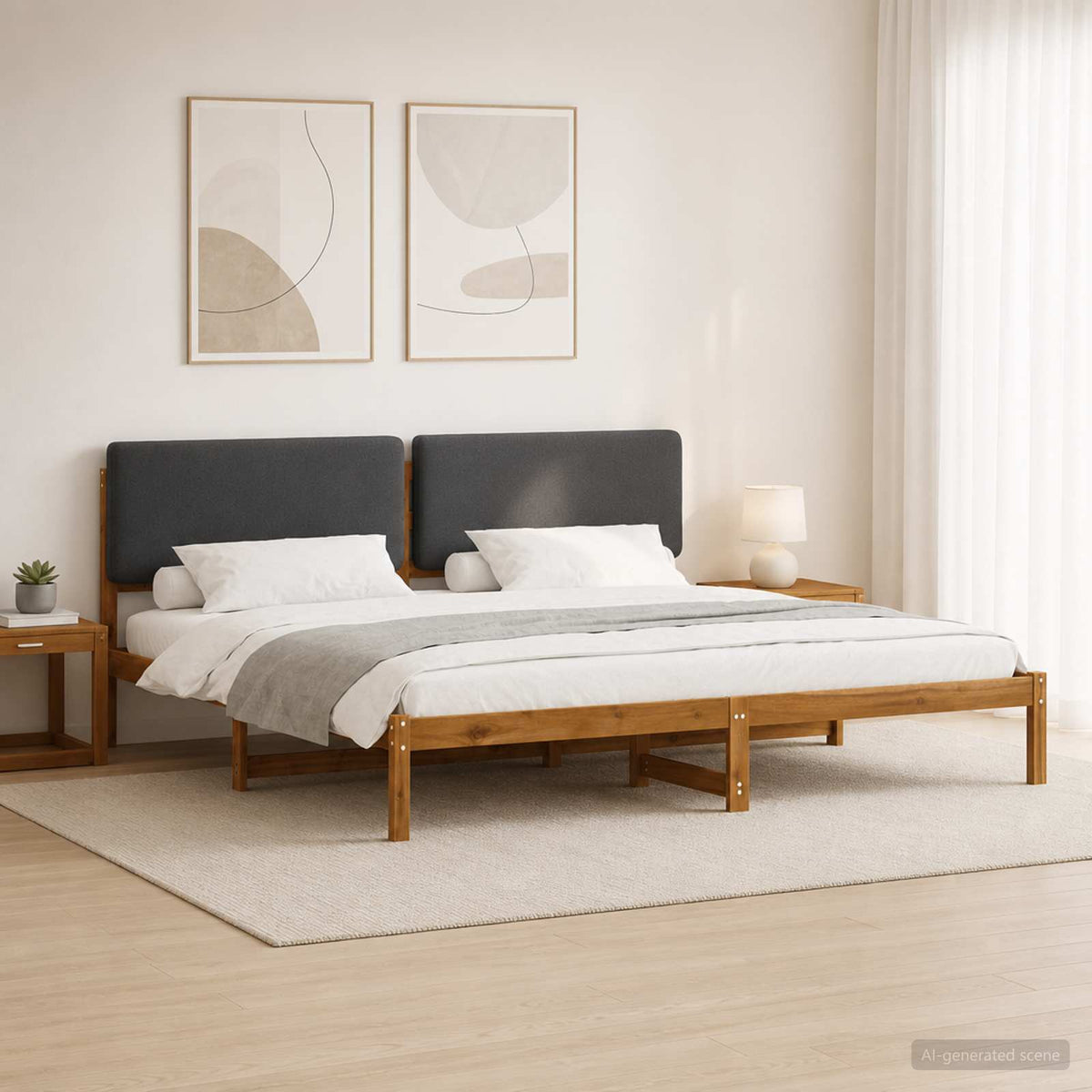 Bed Frame with Upholstered Headboard Length 200 cm Natural and Dark Grey 180 cm