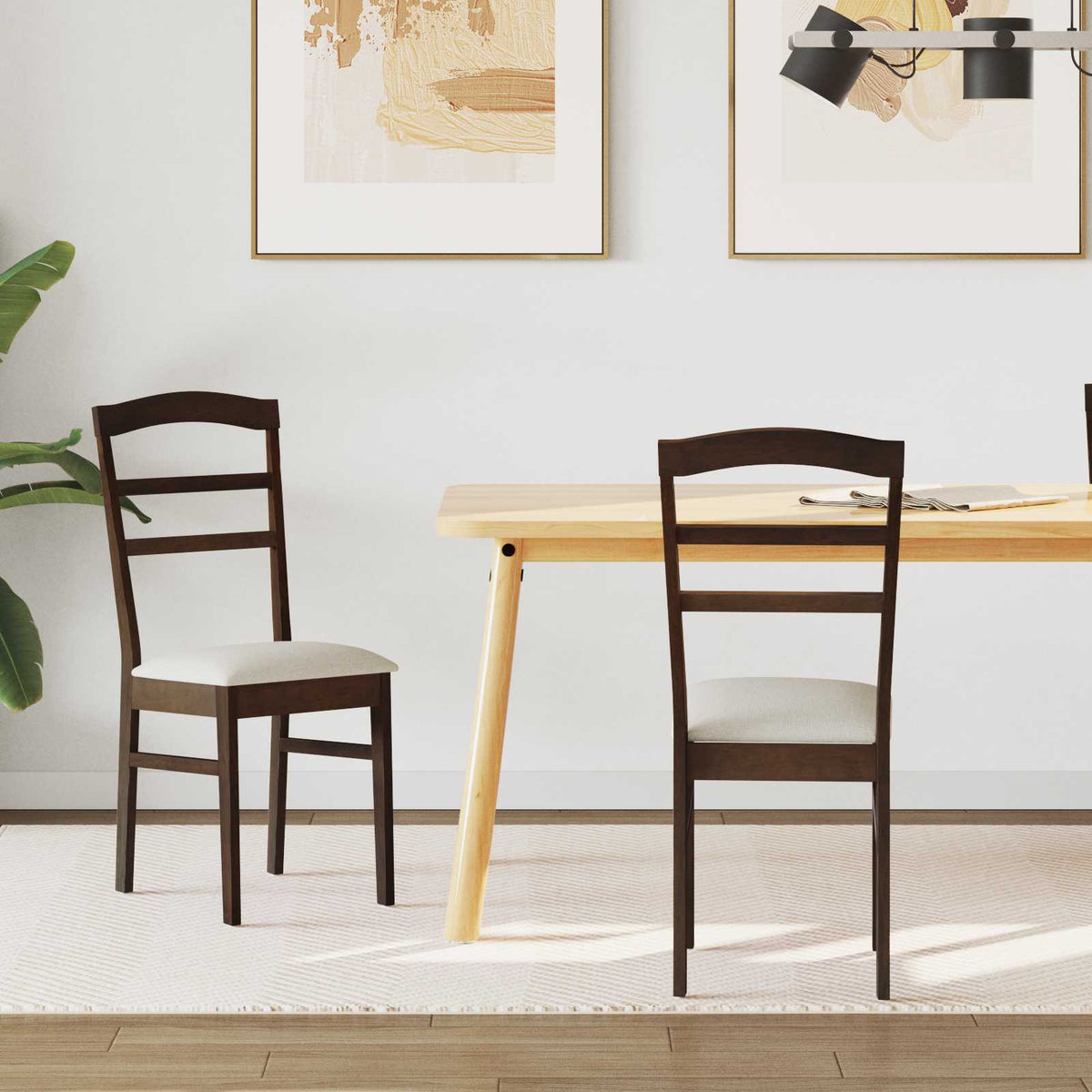 Dining Chair 2 pcs Solid Rubber Wood Light brown and light