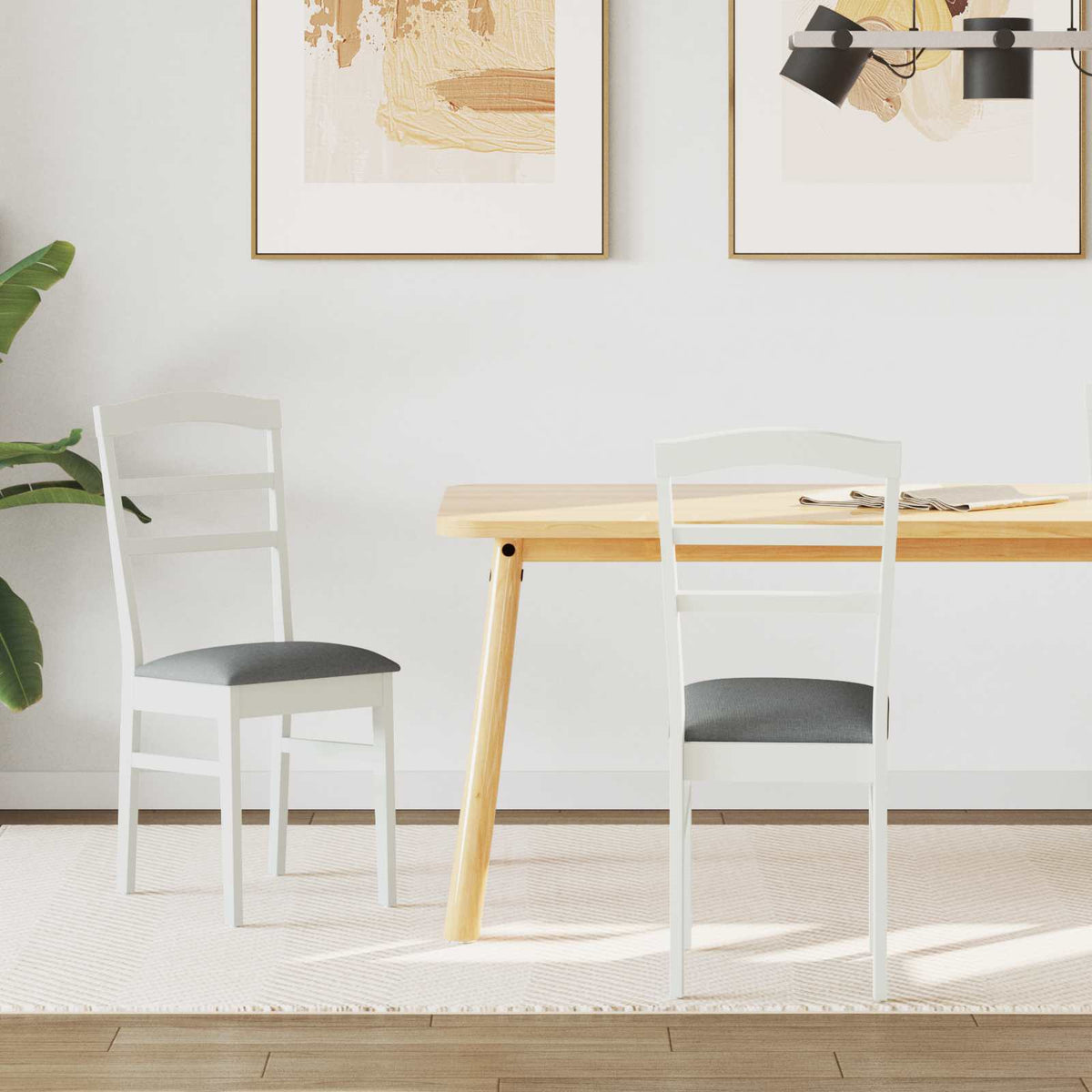 Dining Chair 2 pcs Solid Rubber Wood White and grey