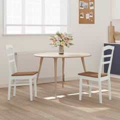 Dining Chair 2 pcs Solid Rubber Wood White and natural