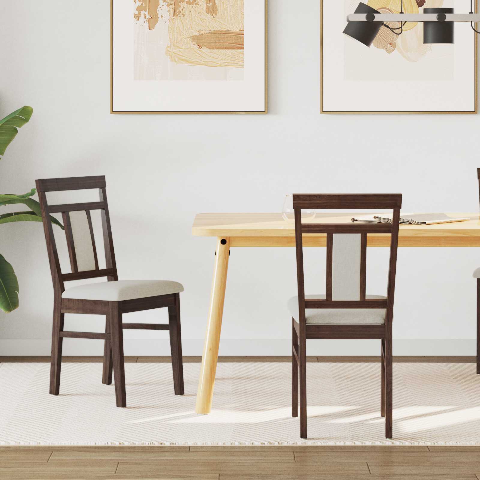 vidaXL Dining Chair 2 pcs Solid Rubber Wood Light Brown and Light 1