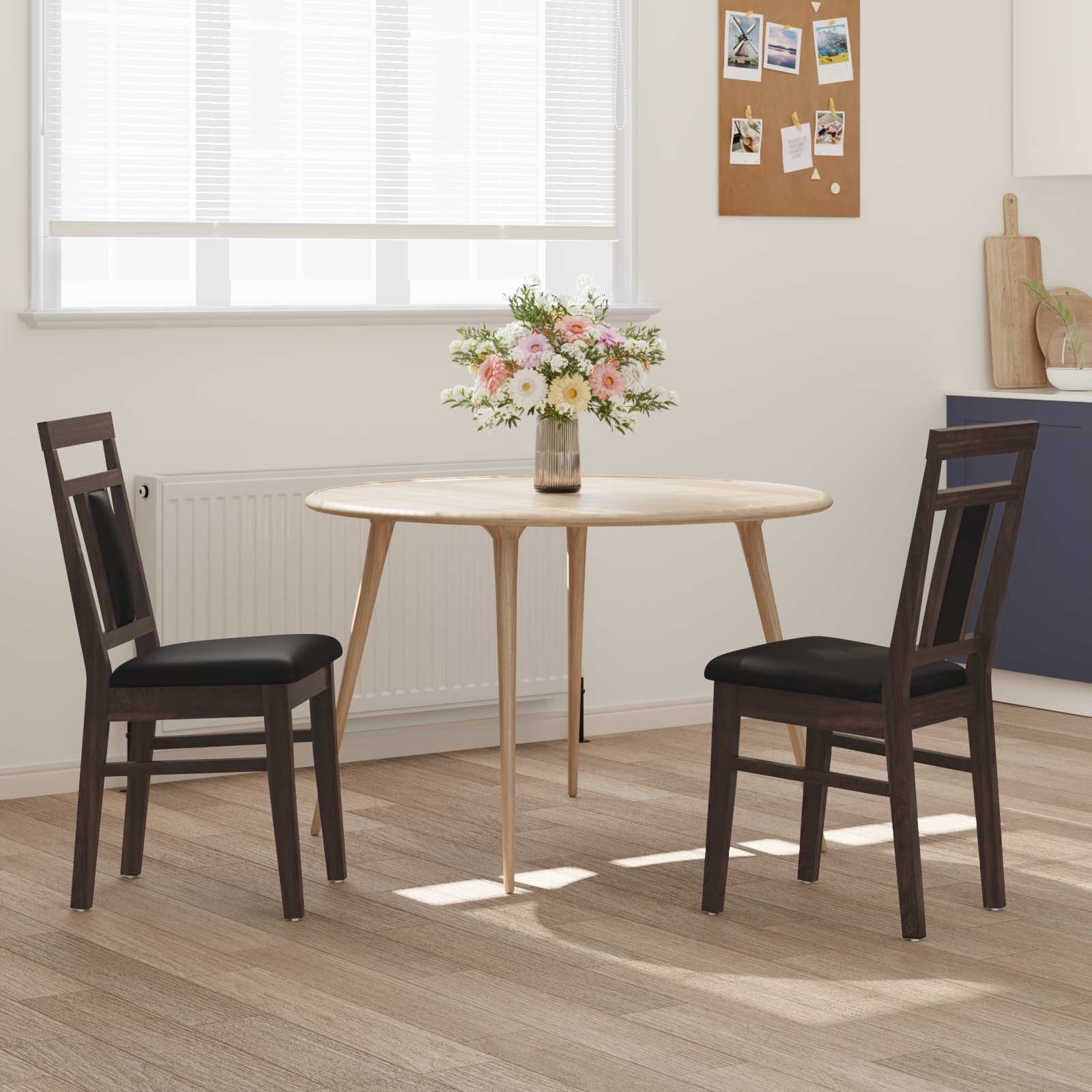 vidaXL Dining Chair 2 pcs Solid Rubber Wood Light Brown and Black 3