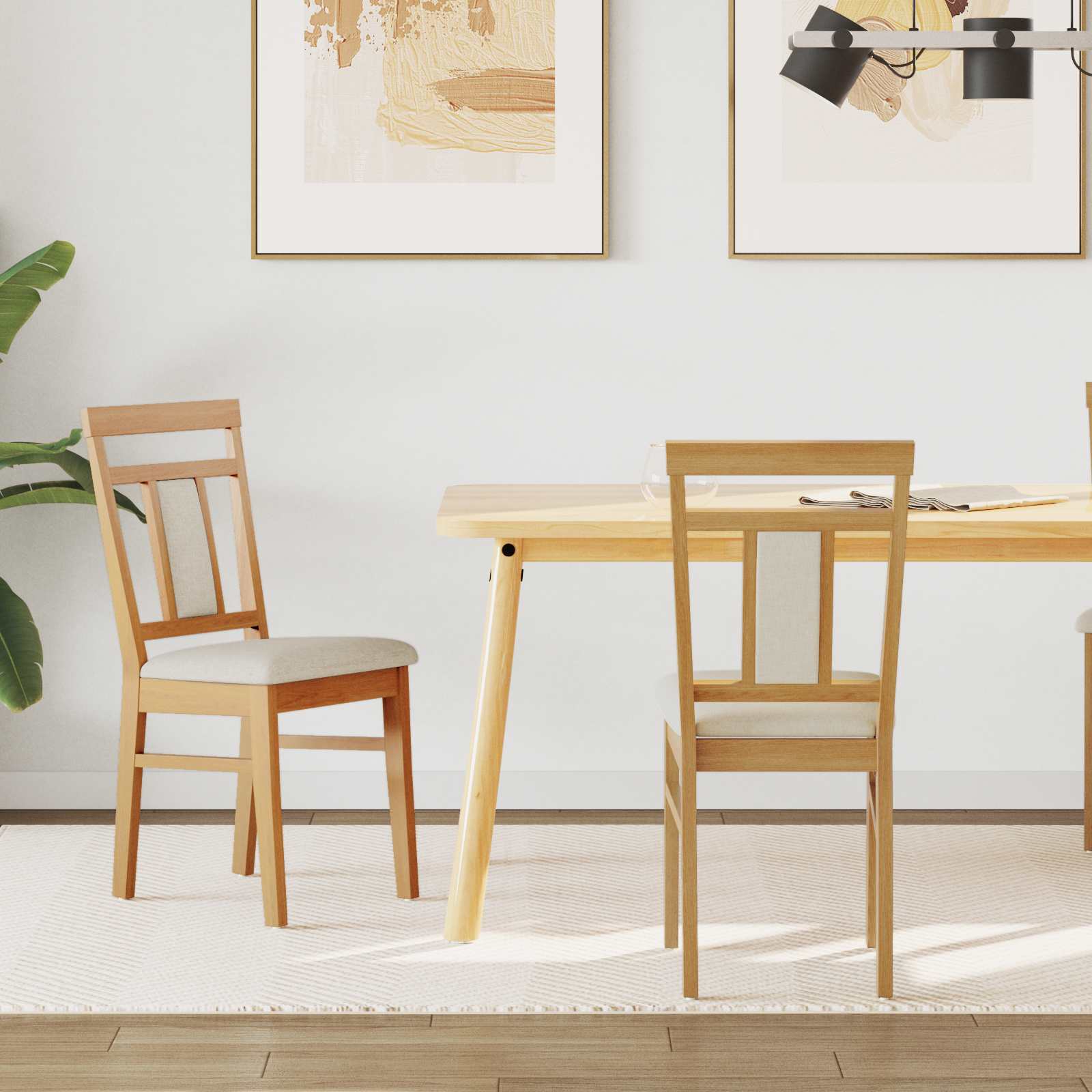 vidaXL Dining Chair 2 pcs Solid Rubber Wood Natural and Light 1