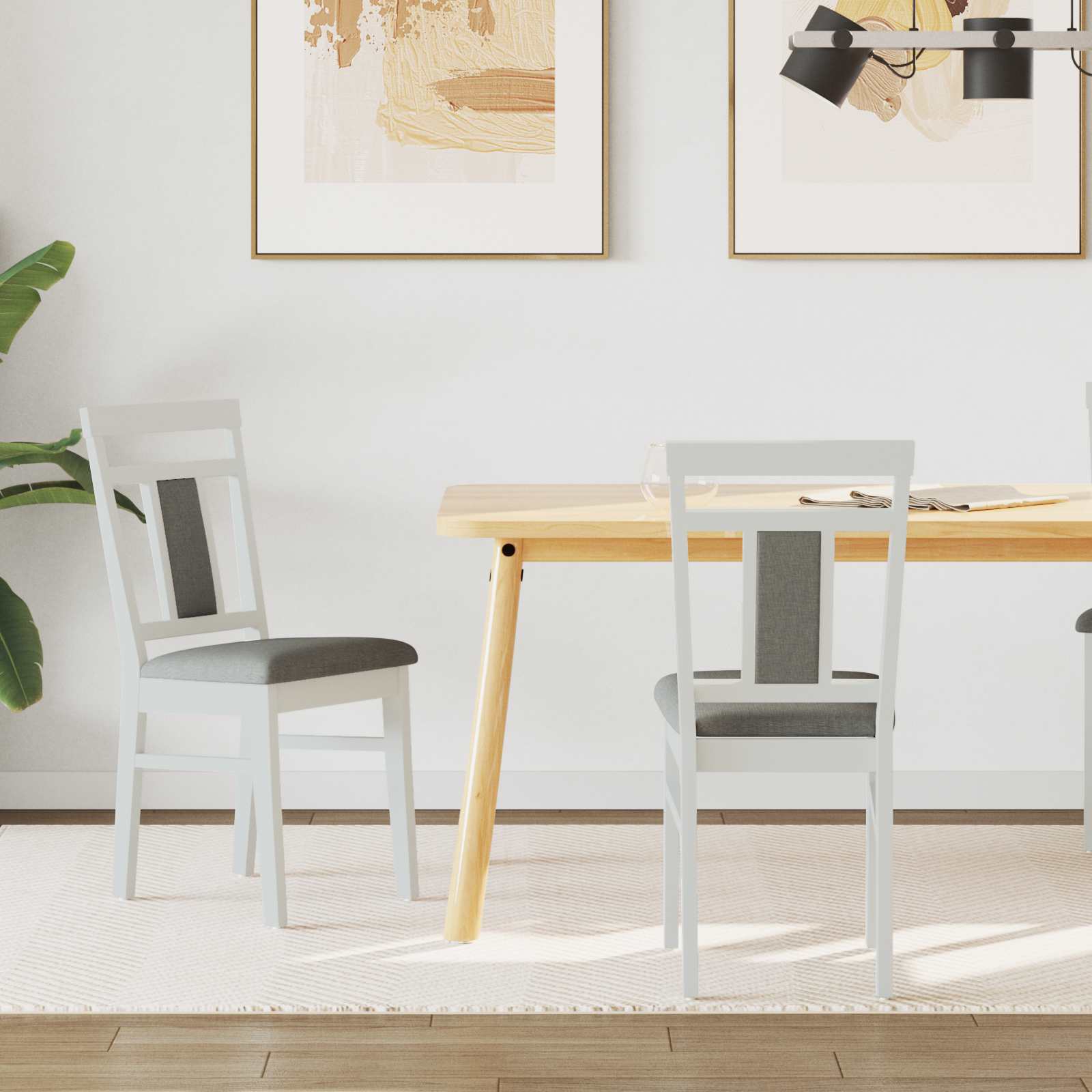 vidaXL Dining Chair 2 pcs Solid Rubber Wood White and Grey 1