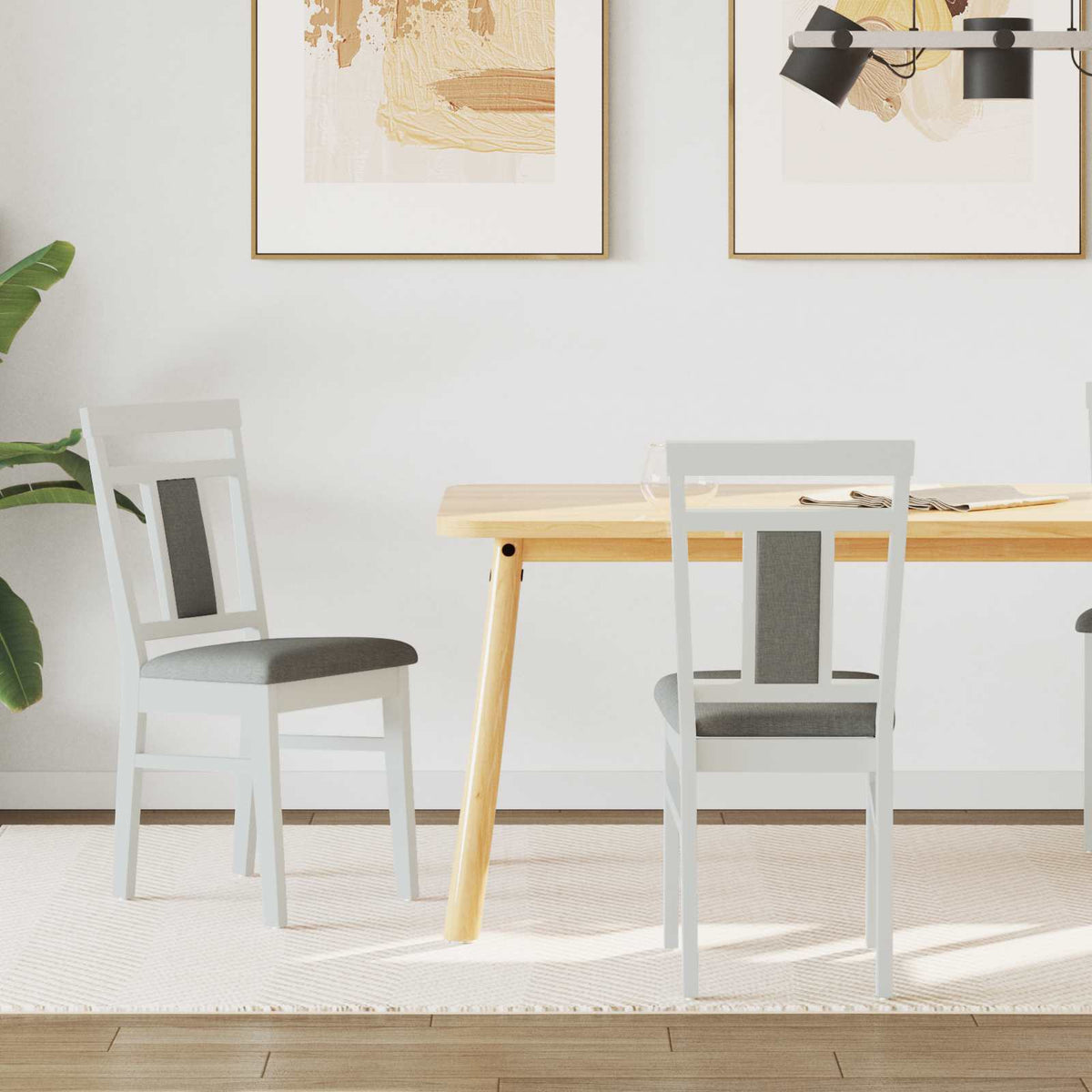 Dining Chair 2 pcs Solid Rubber Wood White and grey