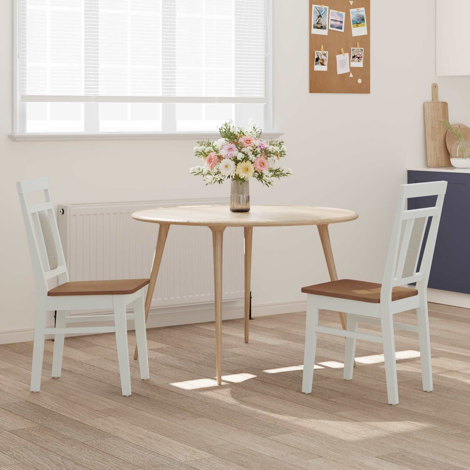 vidaXL Dining Chair 2 pcs Solid Rubber Wood White and Natural 3