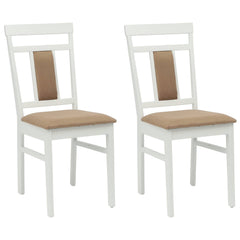 vidaXL Dining Chair 2 pcs Solid Rubber Wood White and Brown 2