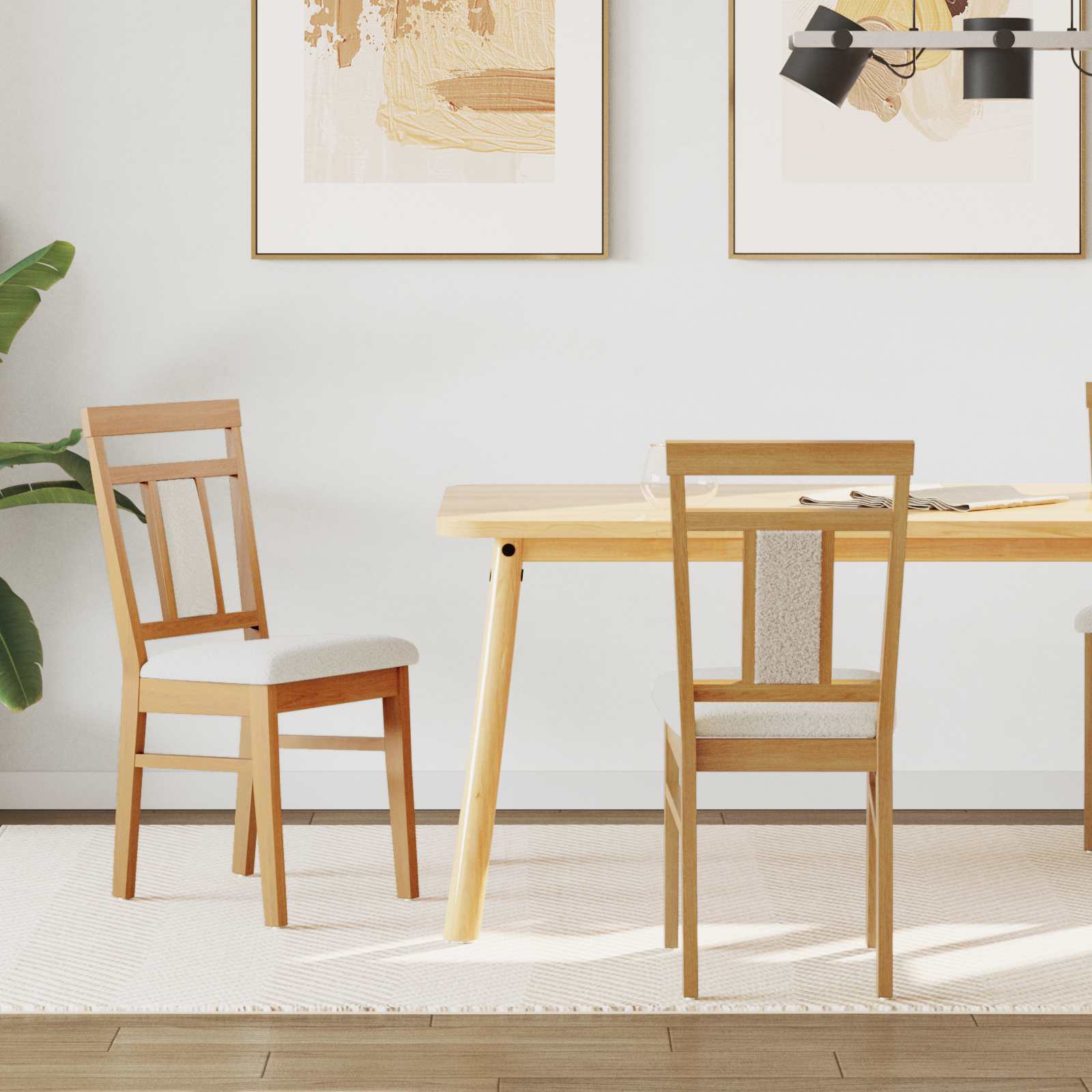 vidaXL Dining Chair 2 pcs Solid Rubber Wood Natural and Light 1