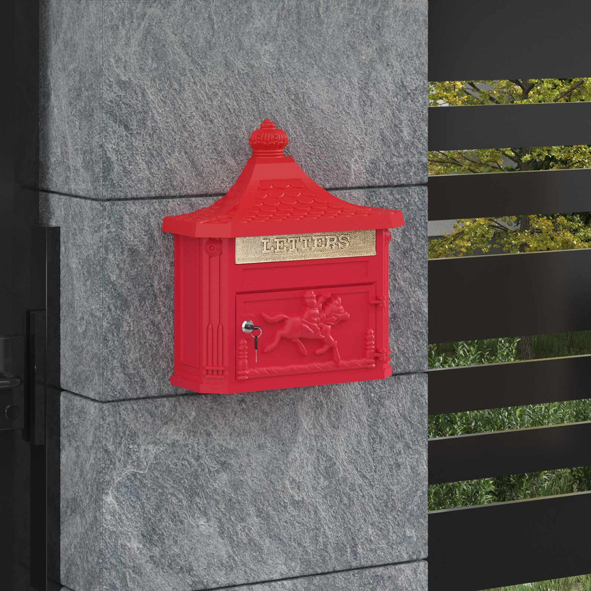 Wall Mounted Mailbox 40.5 x 16 x 45 cm Cast Aluminum Red