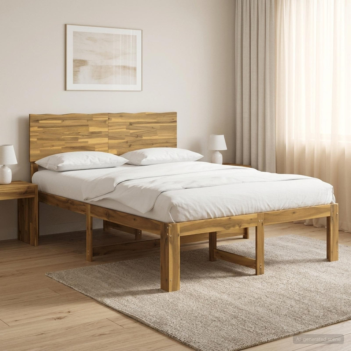 Double Bed Frame with Headboard ROSTOCK Length 200 cm White 140 cm