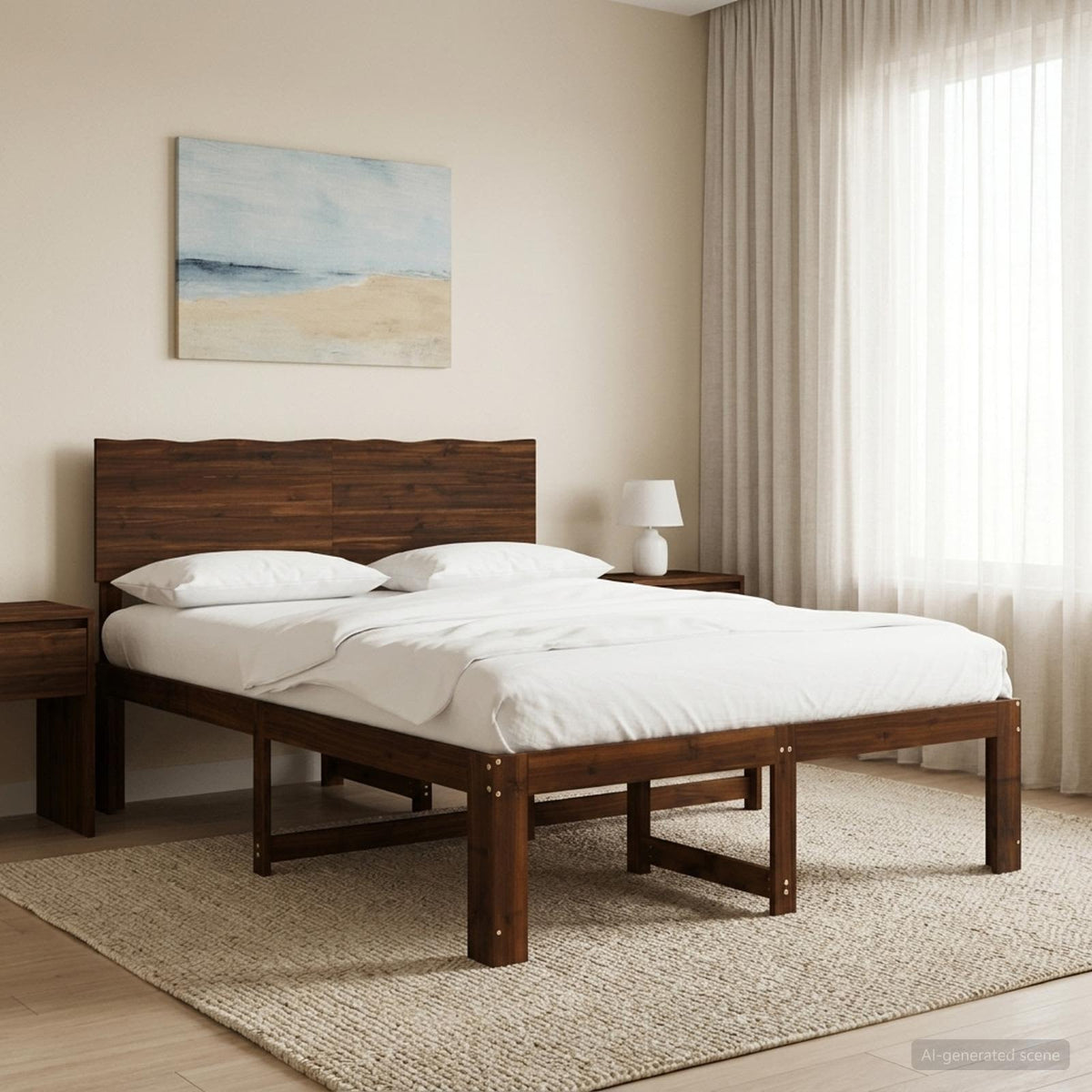 Double Bed Frame with Headboard ROSTOCK Length 200 cm Dark Brown 150 cm