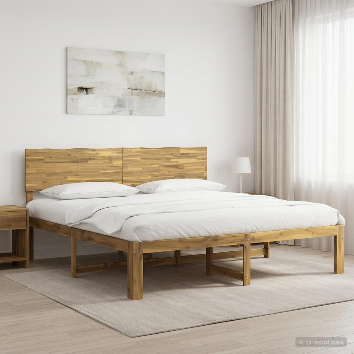 Double Bed Frame with Headboard ROSTOCK Length 200 cm White 180 cm