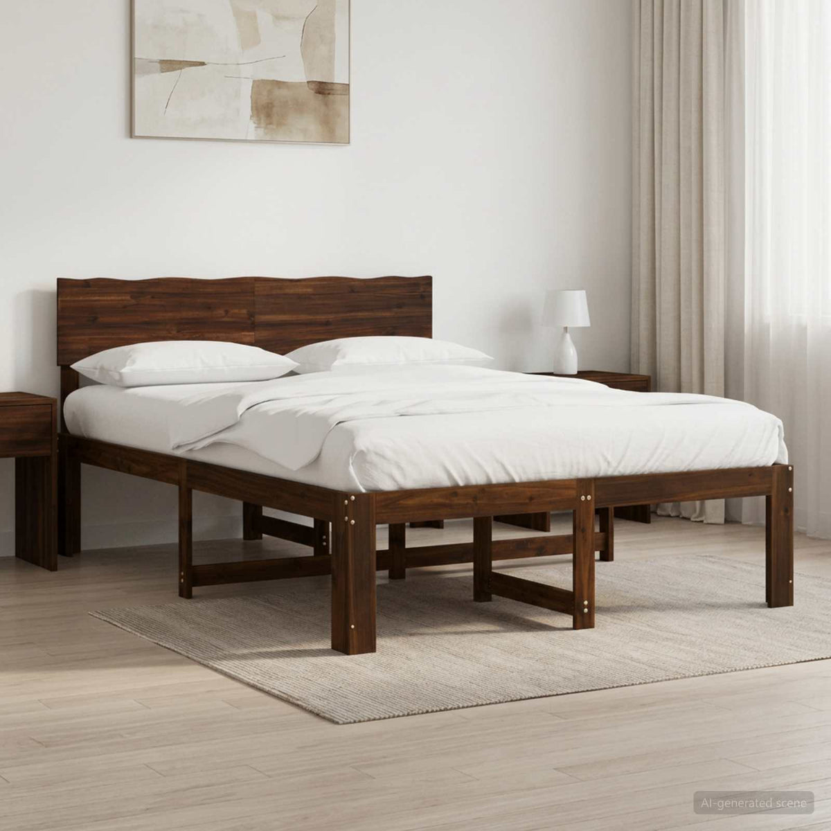 Double Bed Frame with Headboard ROSTOCK Length 200 cm Dark Brown 150 cm