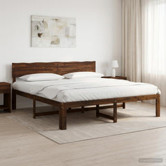 Double Bed Frame with Headboard ROSTOCK Length 200 cm Dark Brown 180 cm