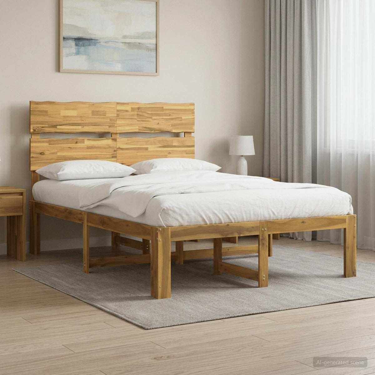 Double Bed Frame with Headboard ROSTOCK Length 200 cm White 120 cm