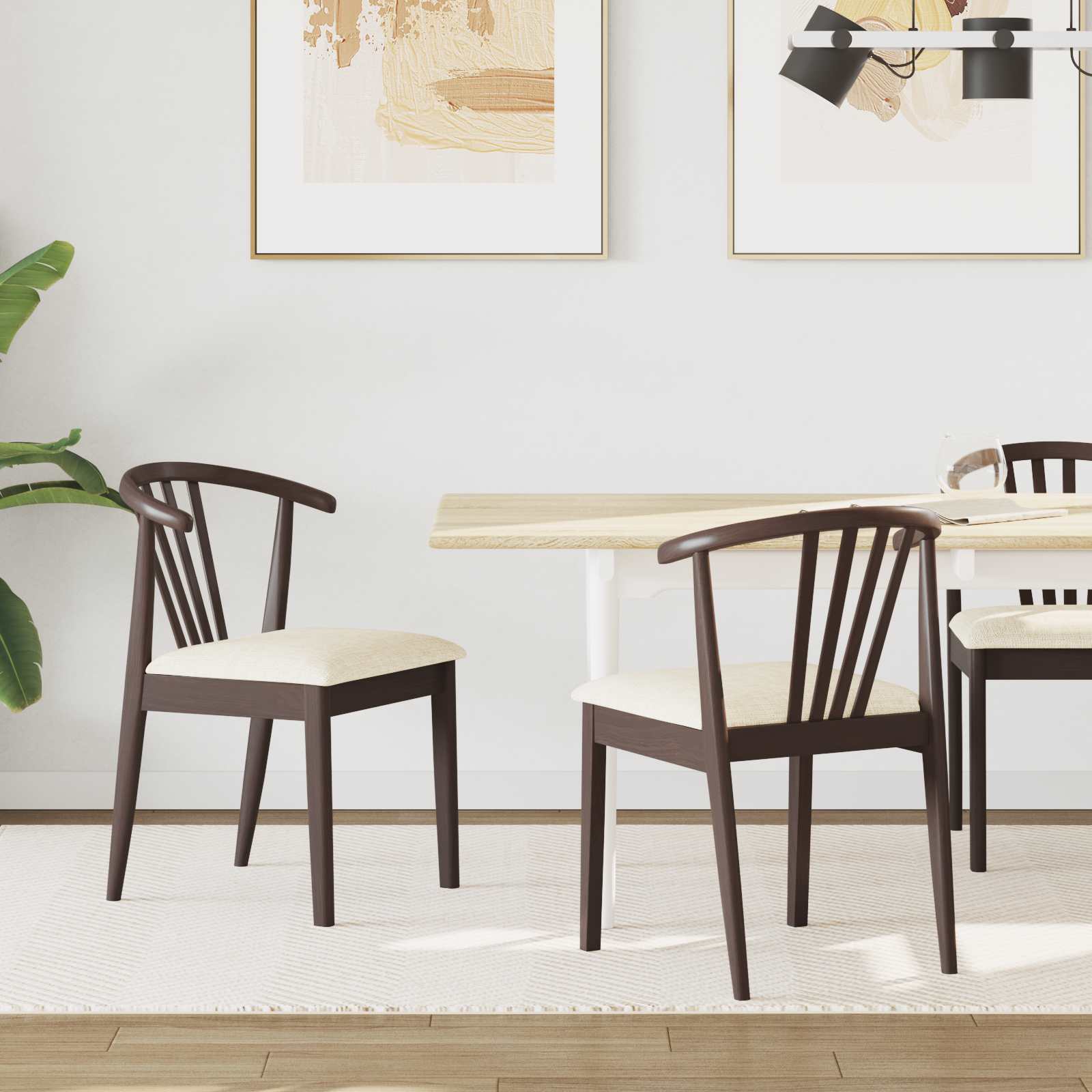vidaXL Dining Chair 2 pcs Solid Rubberwood Light Brown and Light 1