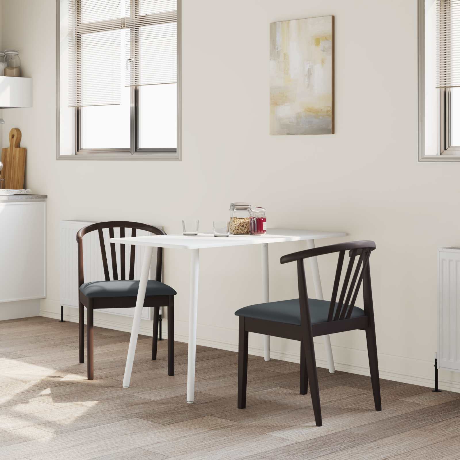 vidaXL Dining Chair 2 pcs Solid Rubberwood Light Brown and Black 3