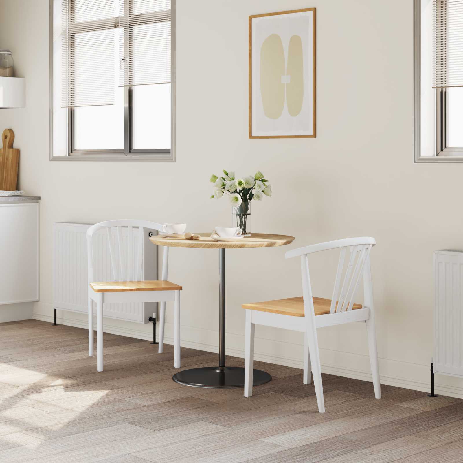 vidaXL Dining Chair 2 pcs Solid Rubberwood White and natural 3