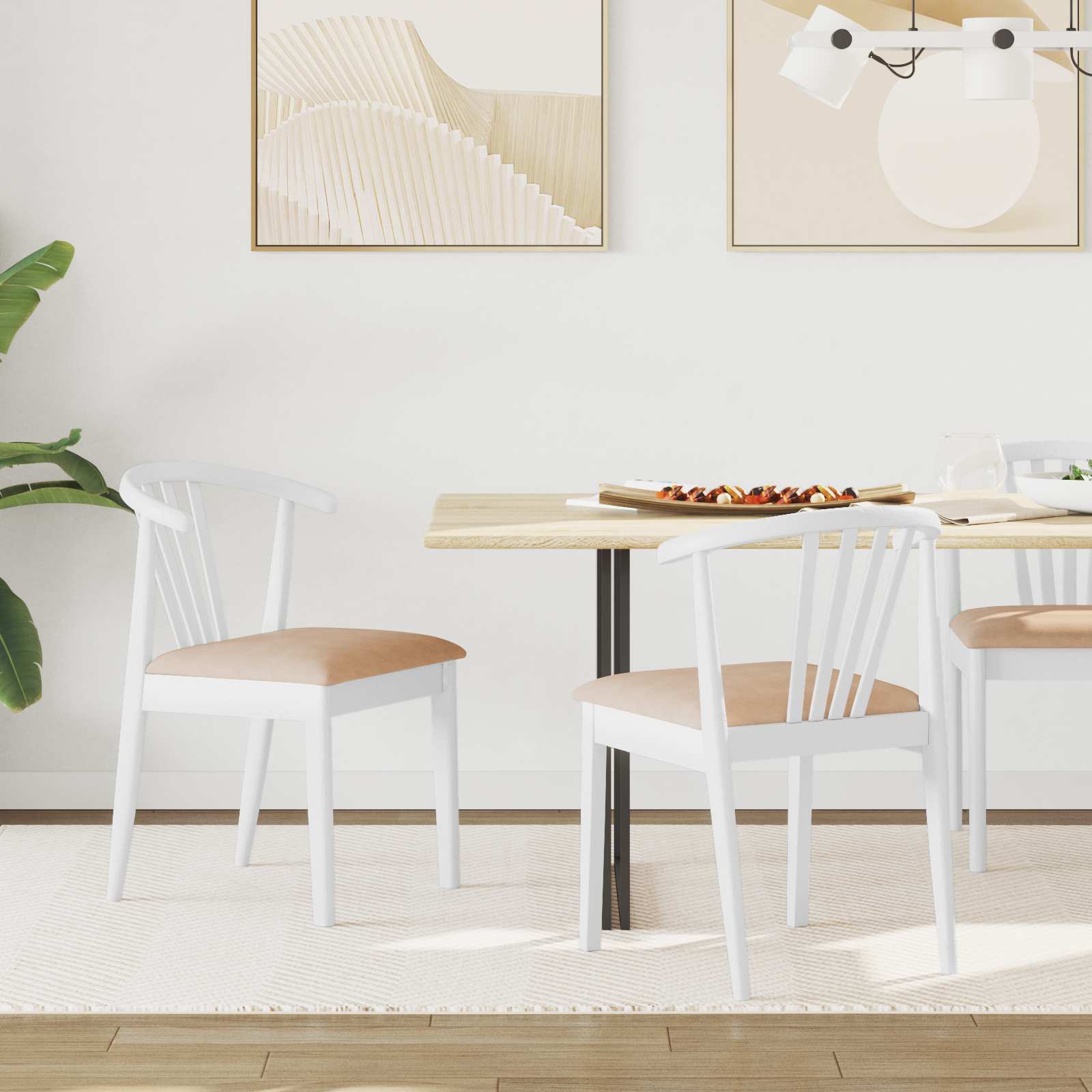vidaXL Dining Chair 2 pcs Solid Rubberwood White and Brown 1