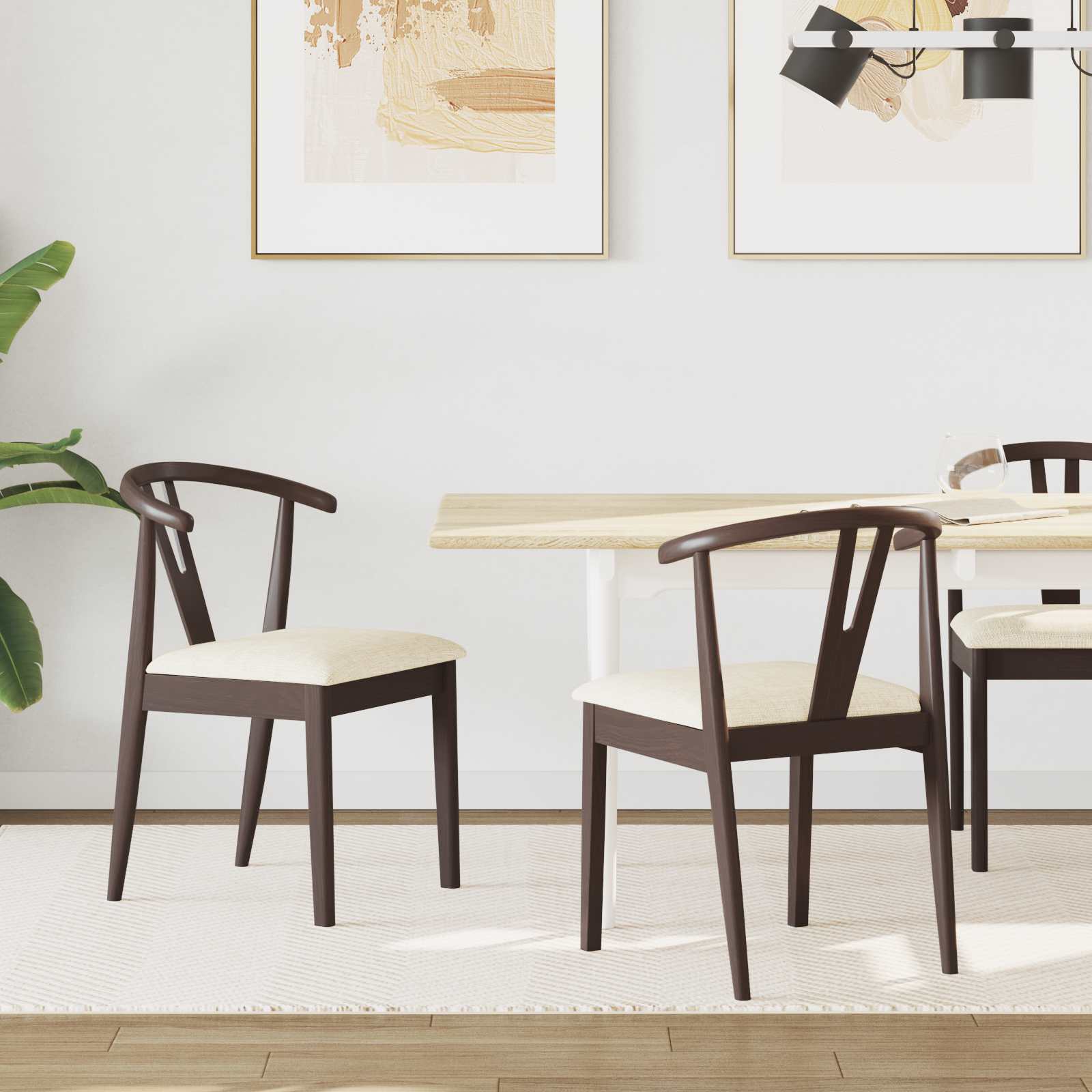 vidaXL Dining Chair 2 pcs Solid Rubber Wood Light Brown and Light 1