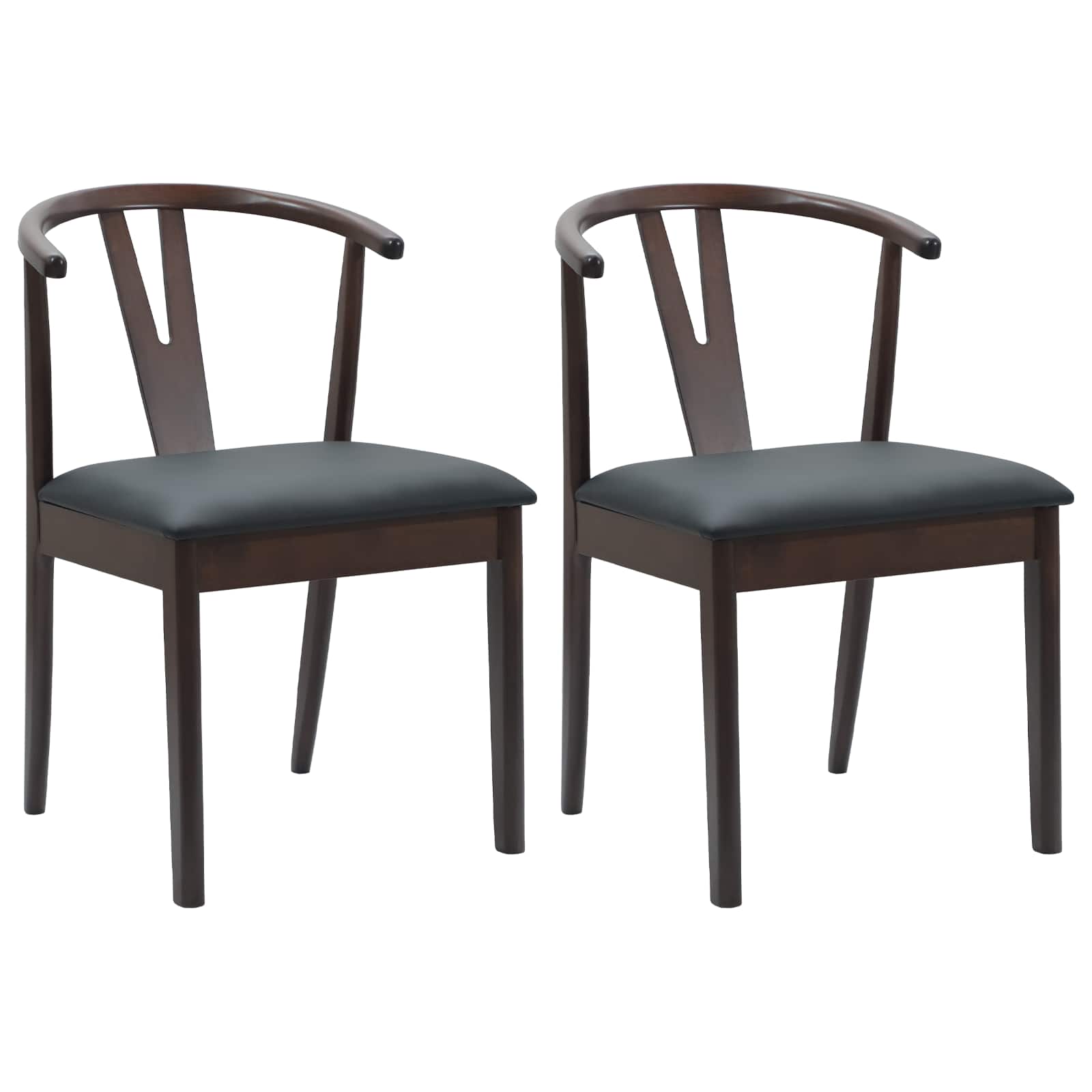 vidaXL Dining Chair 2 pcs Solid Rubber Wood Light Brown and Black 2