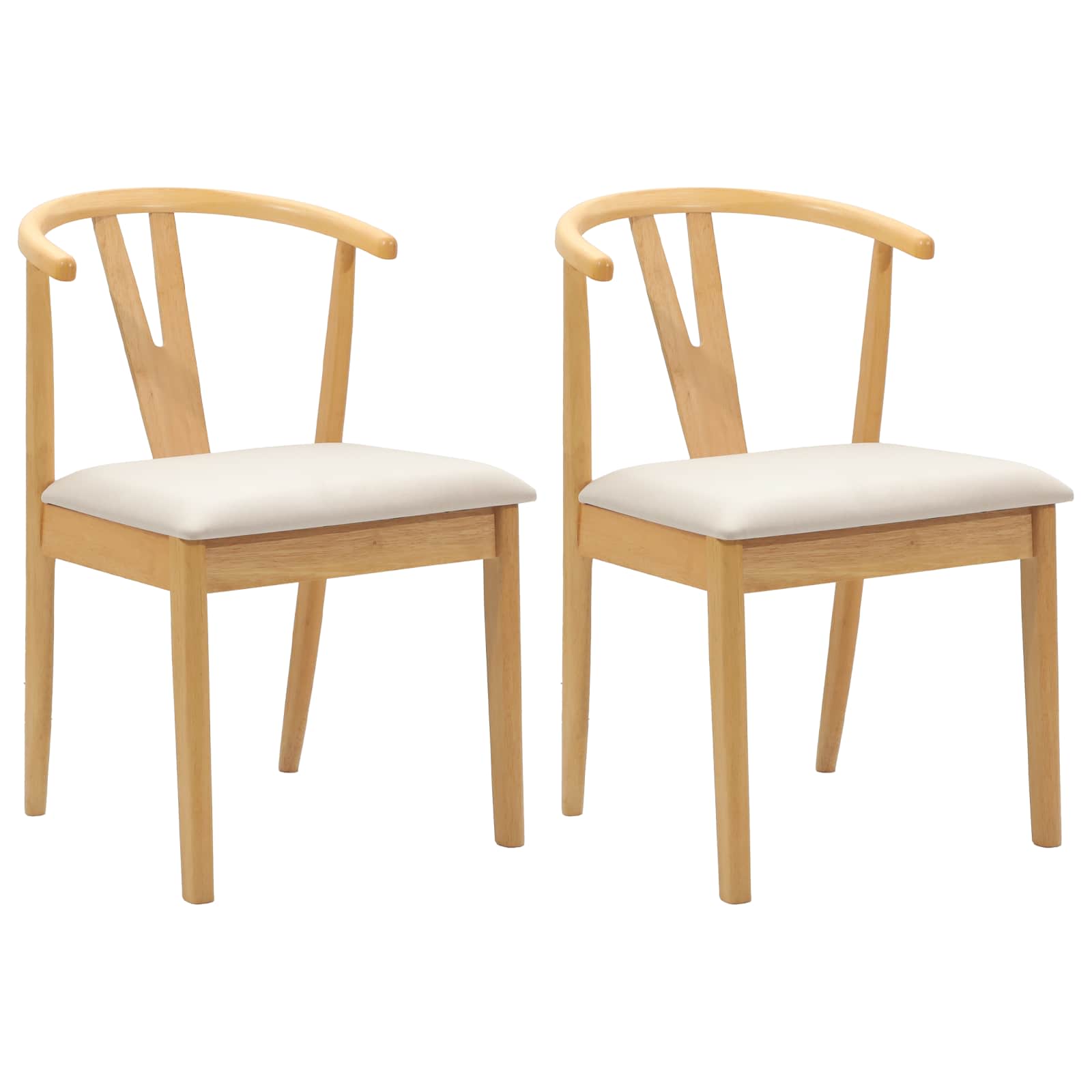 vidaXL Dining Chair 2 pcs Solid Rubber Wood Natural and Light 2
