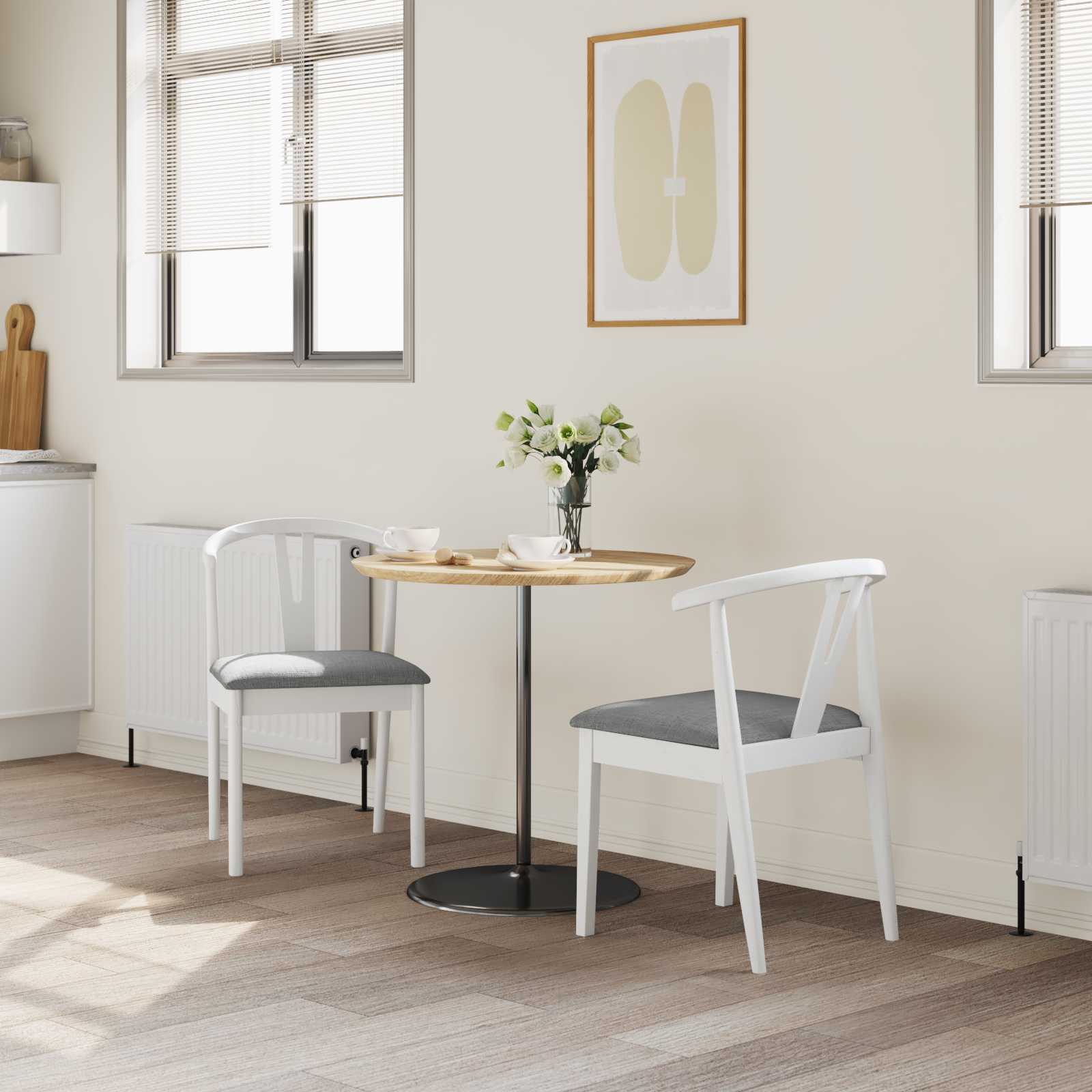 vidaXL Dining Chair 2 pcs Solid Rubber Wood White and Grey 3